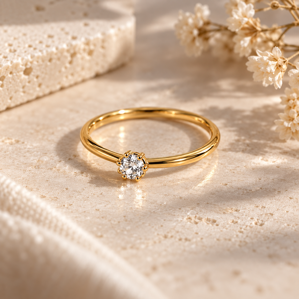 VÉRA Solitaire Ring – 18K vergoldeter Edelstahl mit Zirkonia