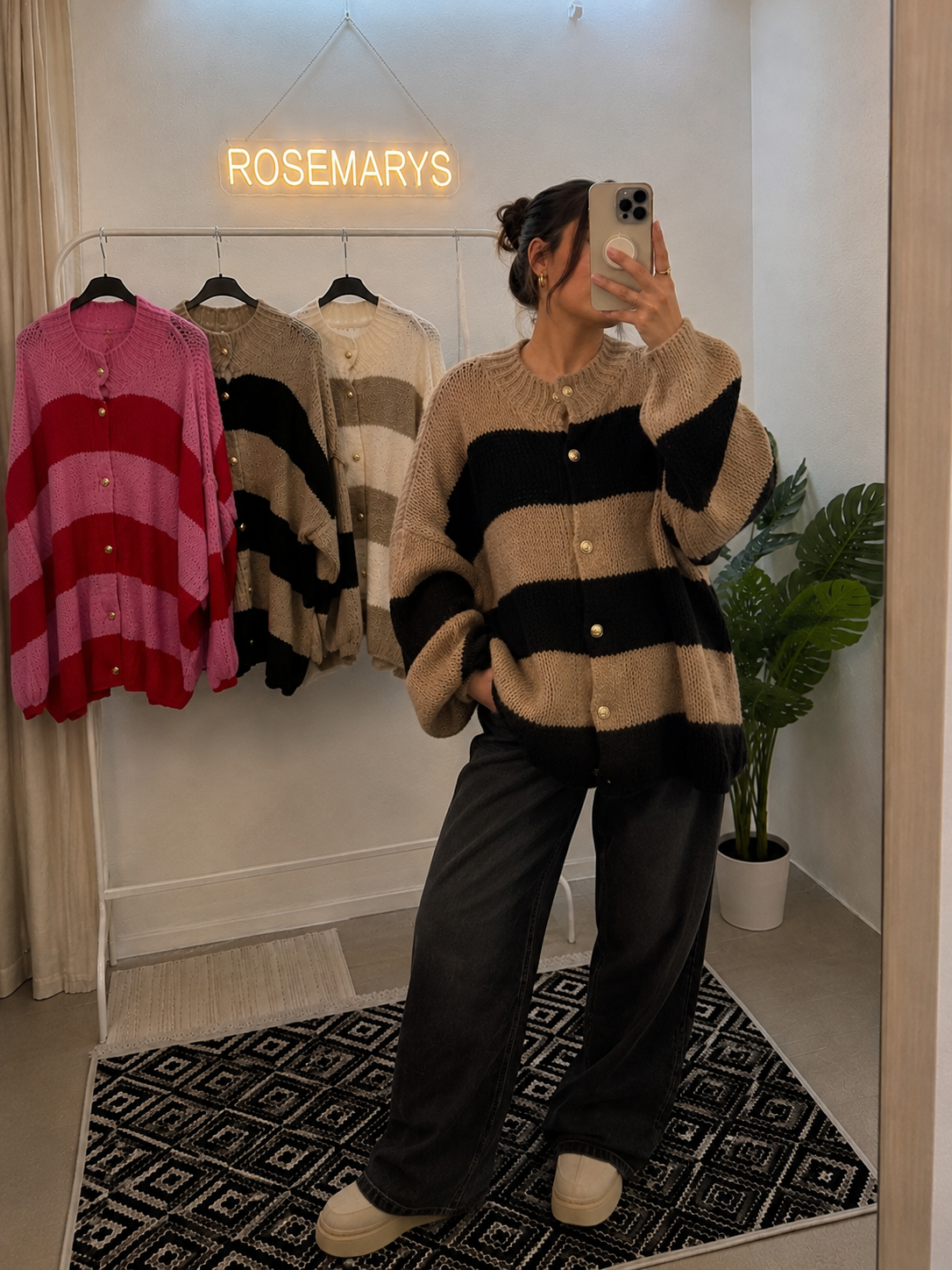 Ultra Oversize Cardigan gestreift mit Knopfleiste