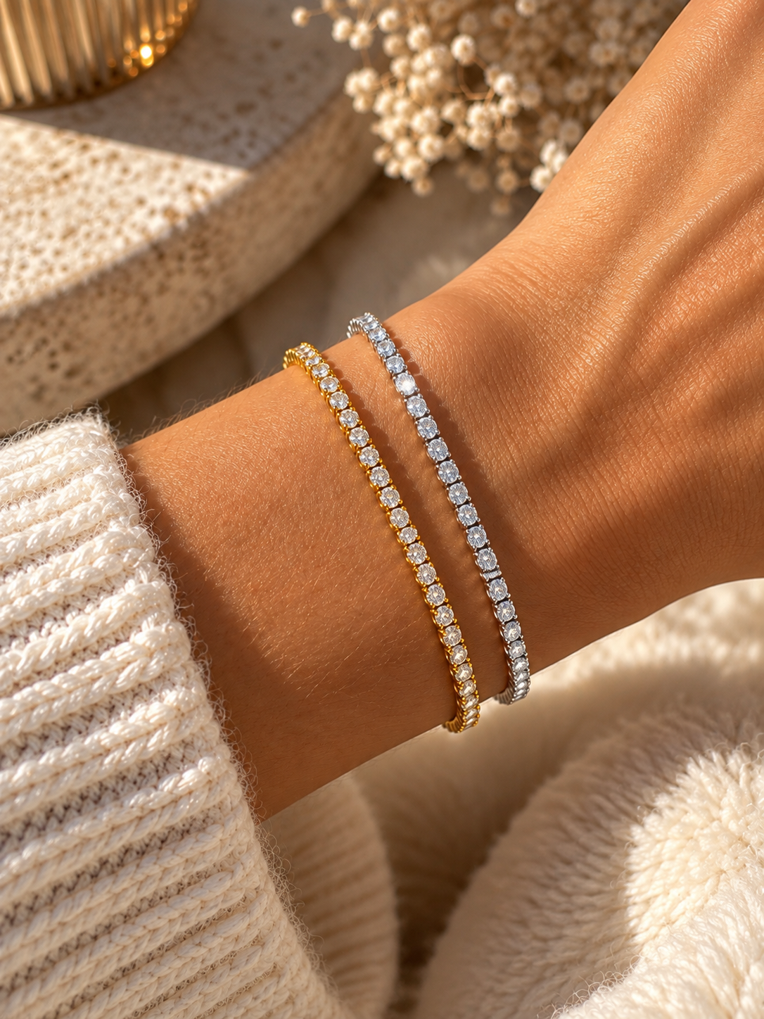 Tennisarmband BELLA - Edelstahl + 18K Vergoldung - mit Zirkoniasteinen - in Gold und Silber - wasserfest, rostfrei