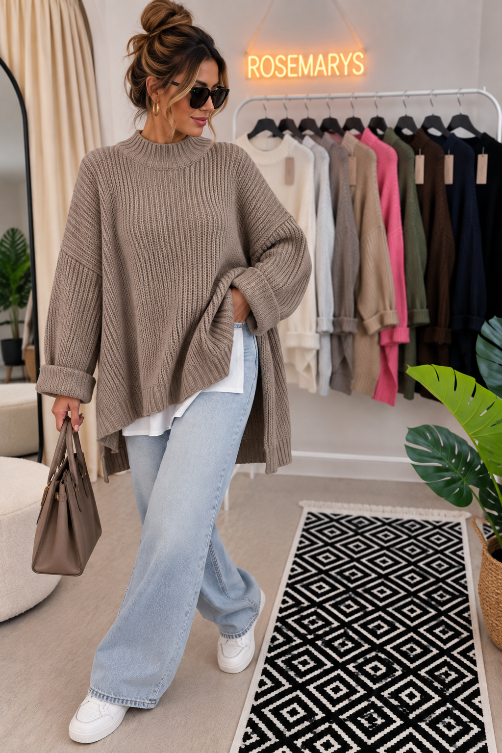 LUNA Oversize-Pullover mit Stehkragen - Einheitsgröße von 36-46