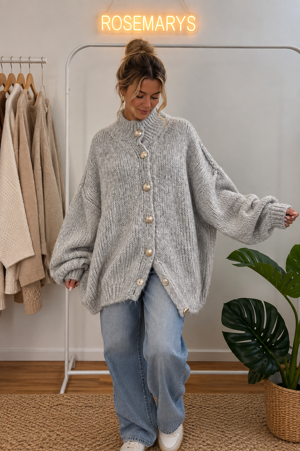 Ultra Oversize Strickcardigan mit Knopfleiste