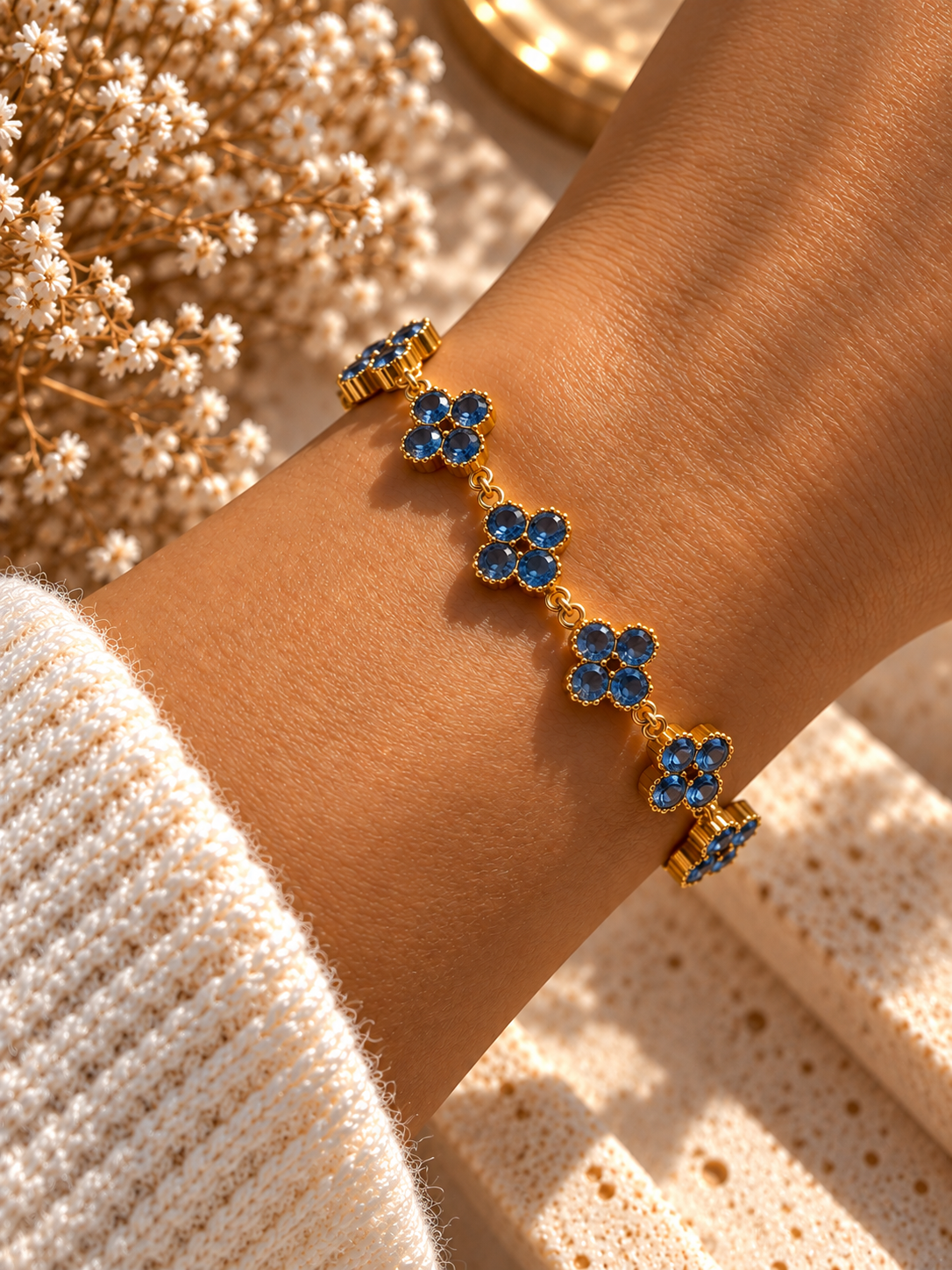 MINI CLOVER Glam Armband - Edelstahl + 18K Vergoldung - mit funkelnden Steinchen - mehrere Farben - wasserfest