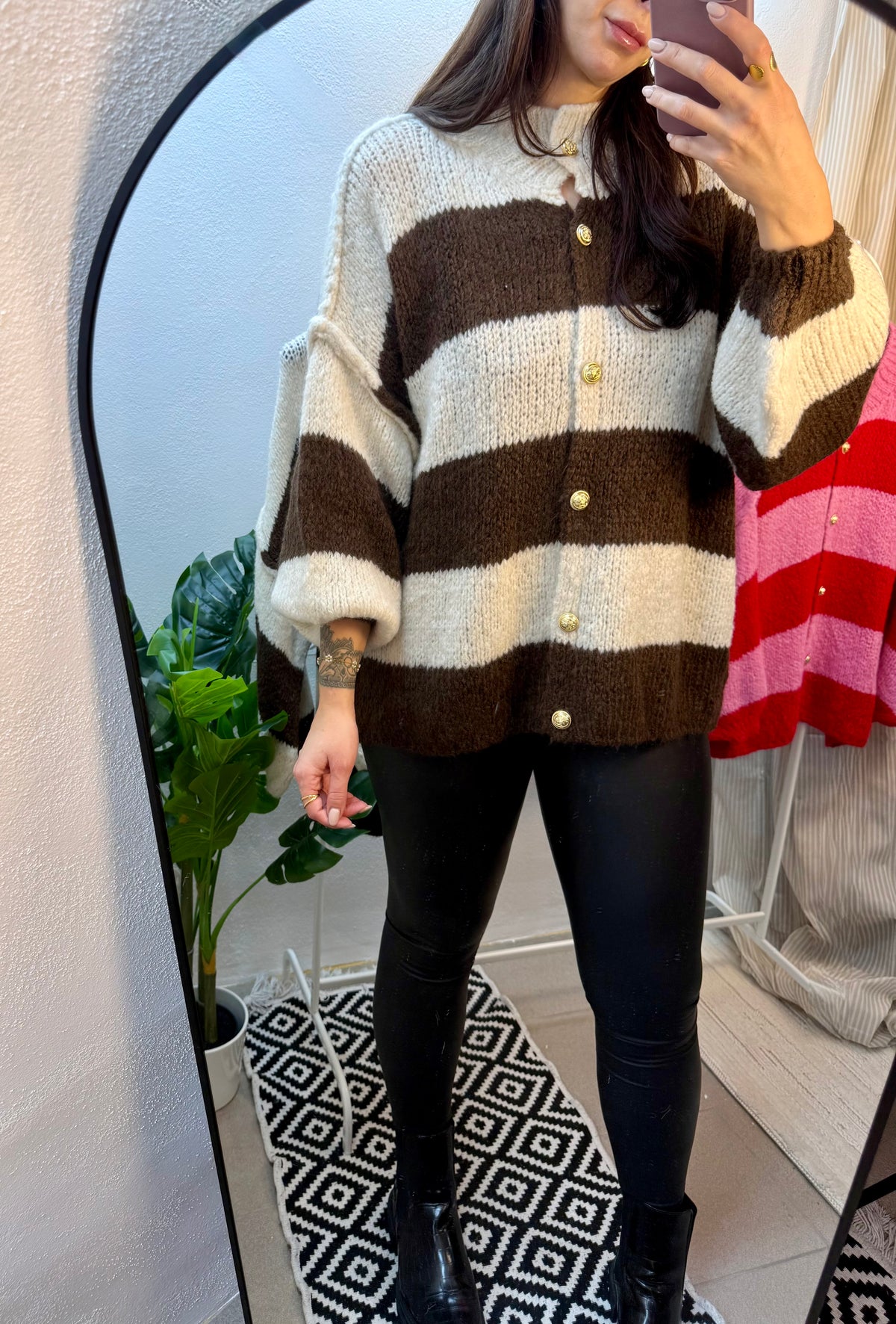 Ultra Oversize Cardigan gestreift mit Knopfleiste