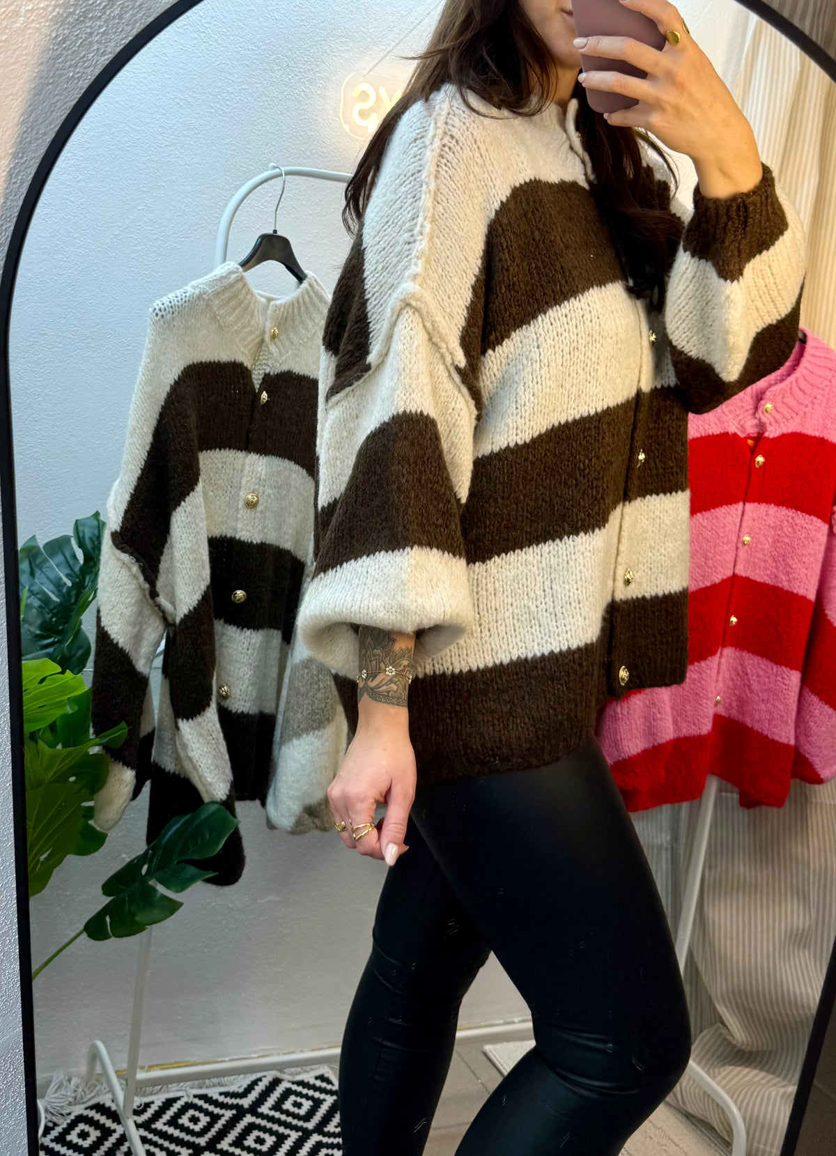Ultra Oversize Cardigan gestreift mit Knopfleiste