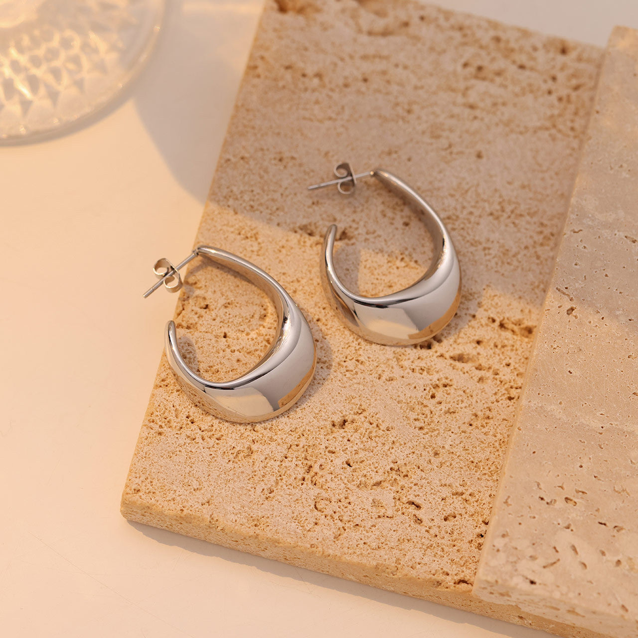 Ohrringe Creolen LUNA CURVED - Edelstahl + 18K Vergoldung