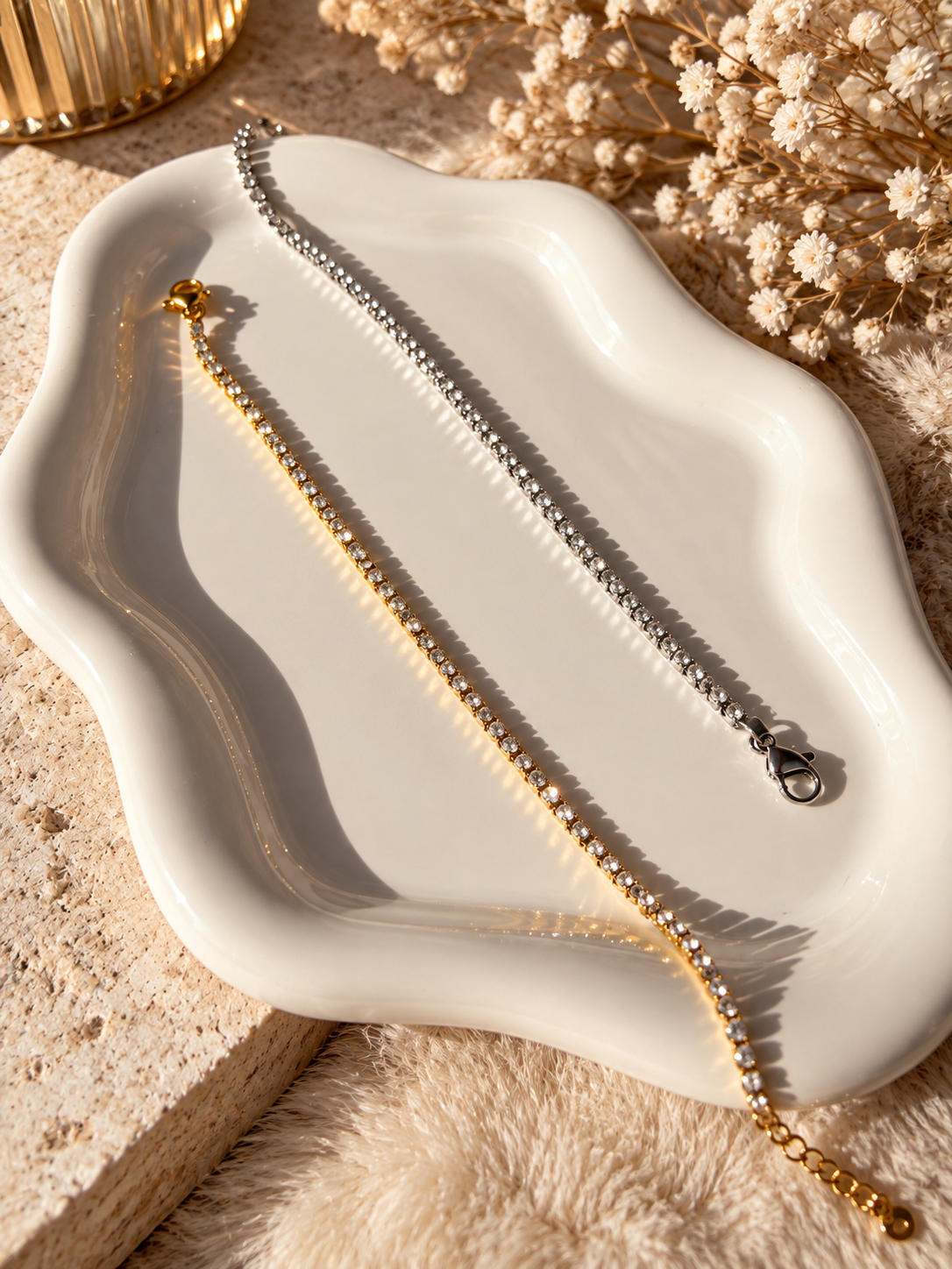 Tennisarmband BELLA - Edelstahl + 18K Vergoldung - mit Zirkoniasteinen - in Gold und Silber - wasserfest, rostfrei