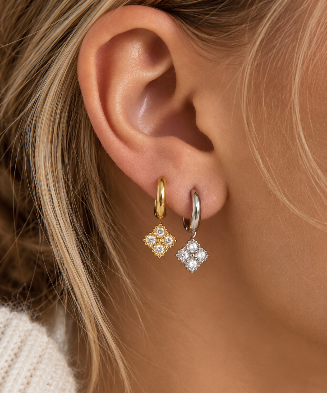 MINI CLOVER - Creolen mit Zirkonia-Steinen - Edelstahl