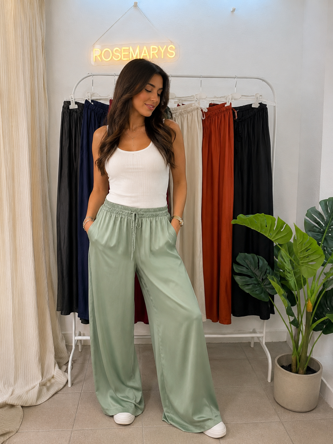 Ultra Wide Leg Satin Hose - mit Bequembund in verschiedenen Farben - bis 44 tragbar