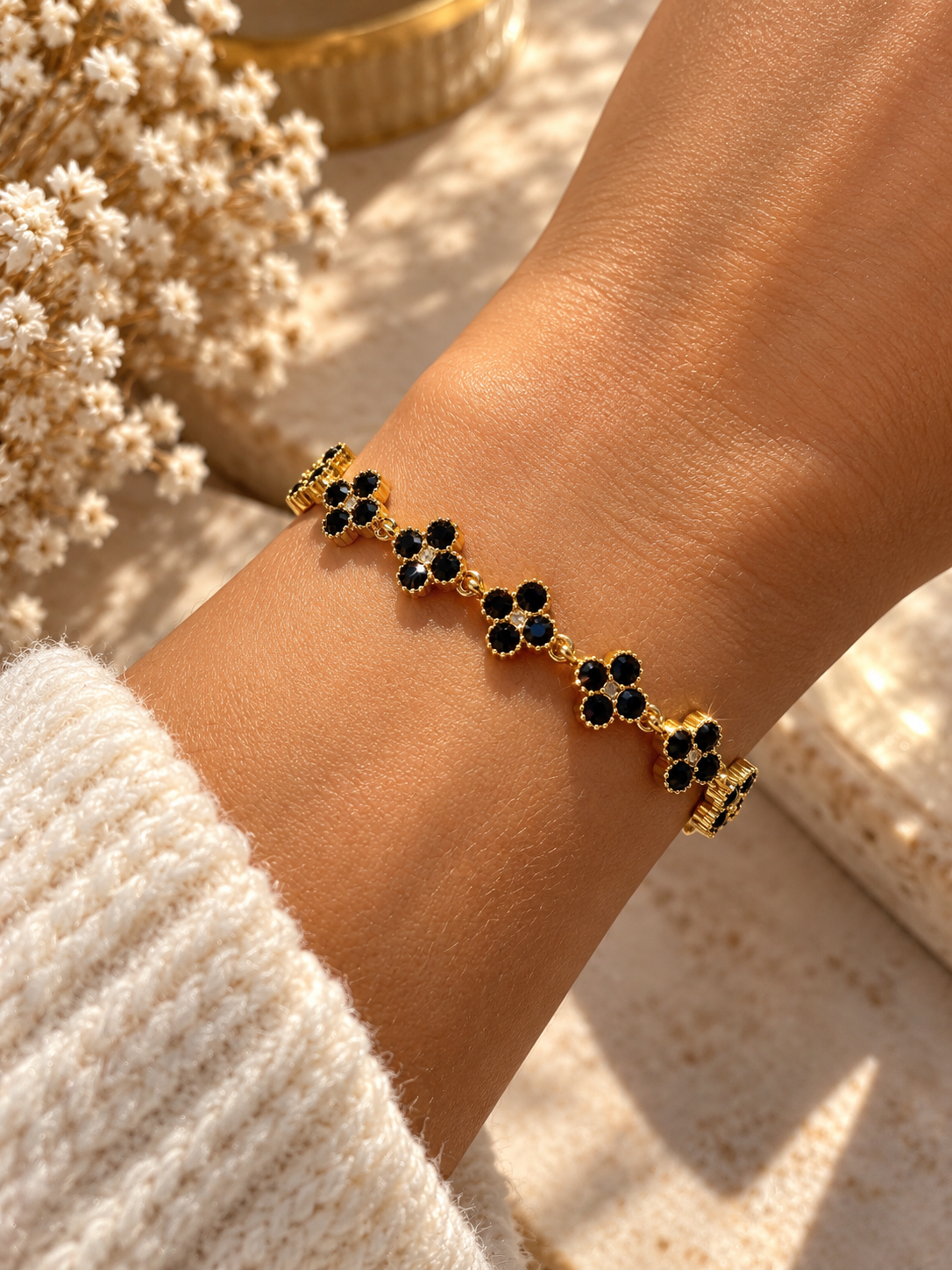 MINI CLOVER Glam Armband - Edelstahl + 18K Vergoldung - mit funkelnden Steinchen - mehrere Farben - wasserfest