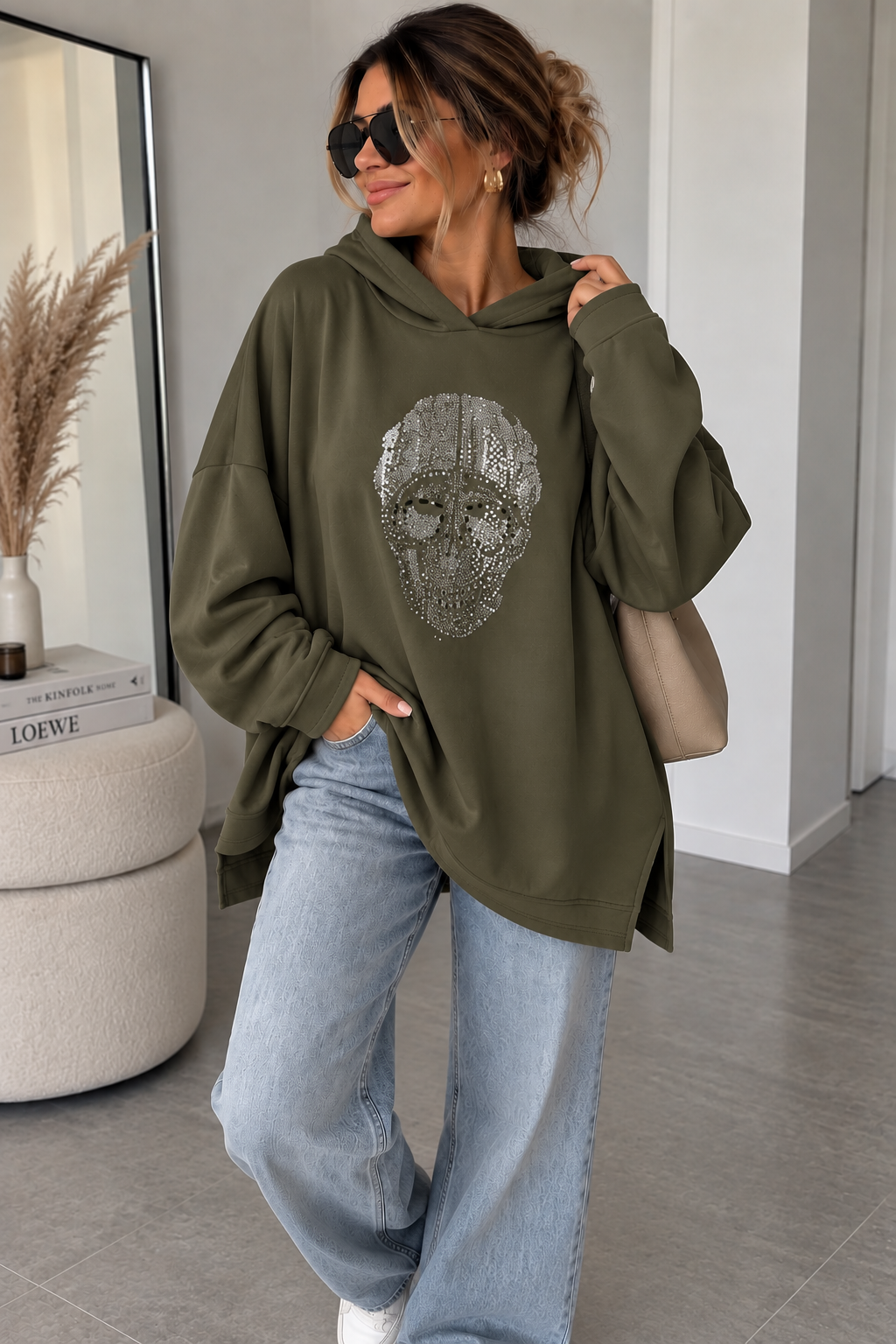 Ultra Oversize Hoodie mit Strass SKULL (Totenkopf)