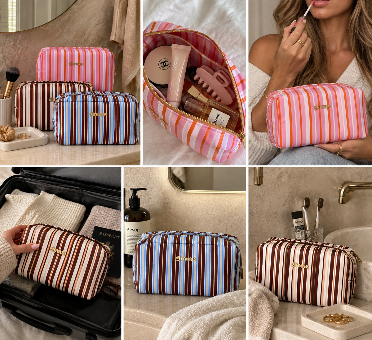 VIOLA BEAUTY BAG - Streifendesign - 3 Farben