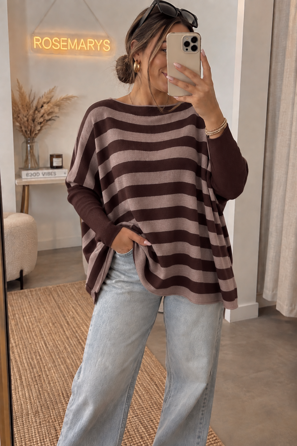 ULTRA OVERSIZE Pullover mit Fledermausärmeln - gestreift - bis 48 tragbar