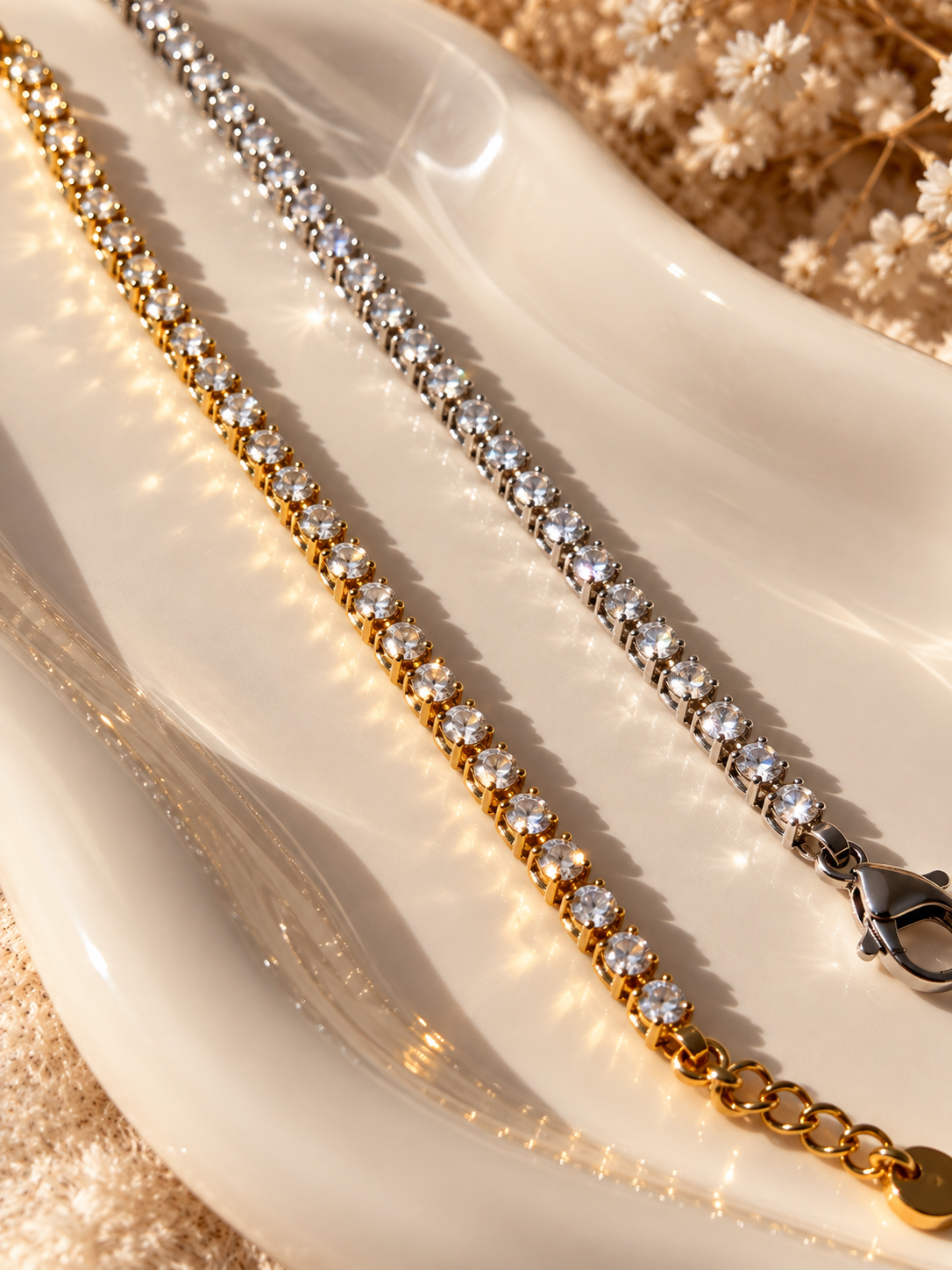 Tennisarmband BELLA - Edelstahl + 18K Vergoldung - mit Zirkoniasteinen - in Gold und Silber - wasserfest, rostfrei