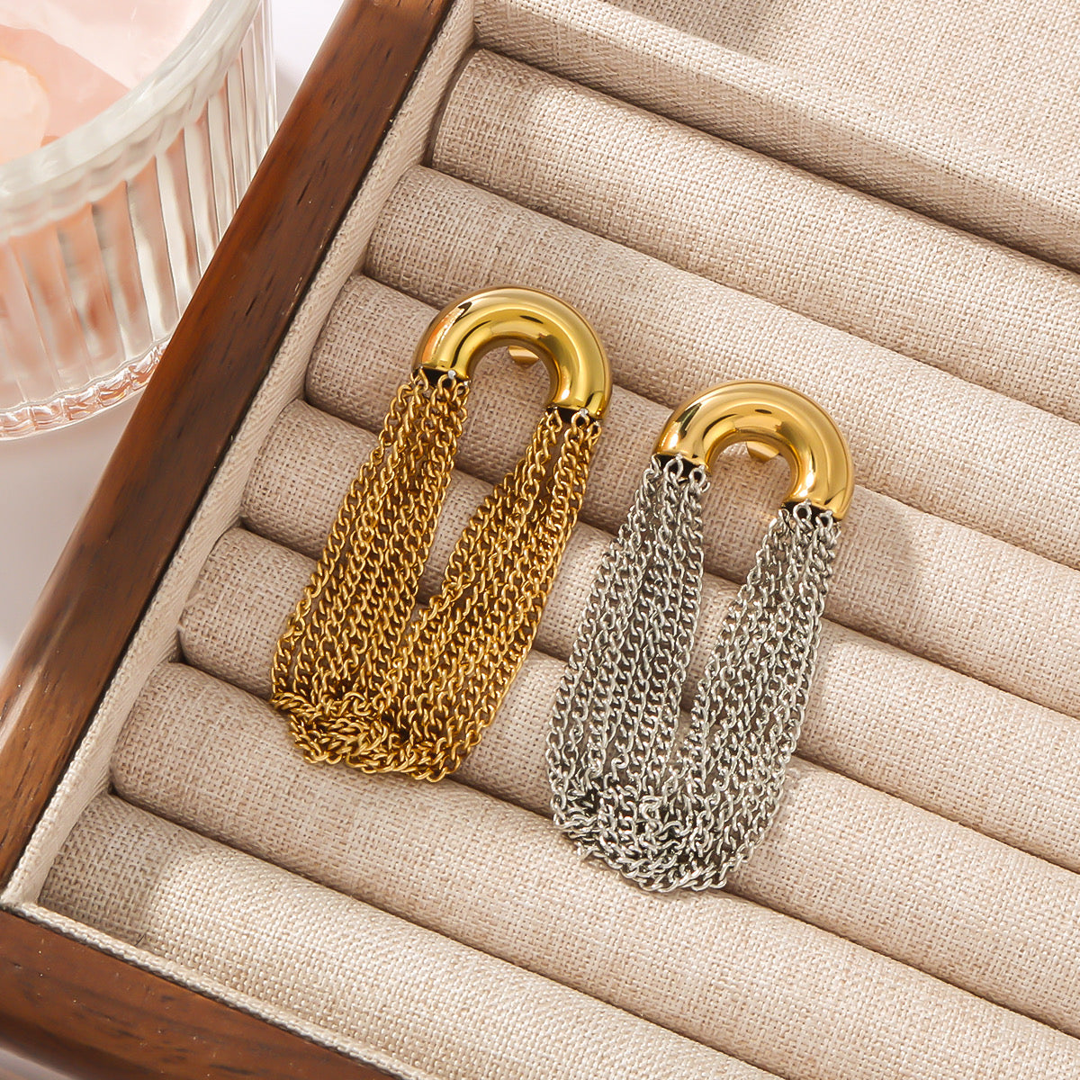 Statement Chain Ohrringe – Gold & Silber-Gold