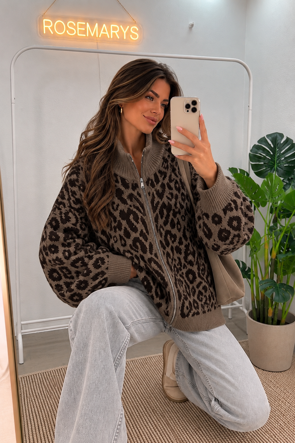 🐆 Oversize Leopard Knit Cardigan - mit Doppelzipper - bis 44/46 tragbar