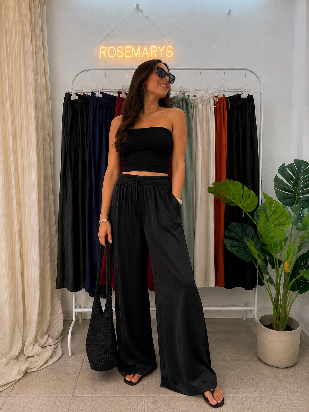 Ultra Wide Leg Satin Hose - mit Bequembund in verschiedenen Farben - bis 44 tragbar