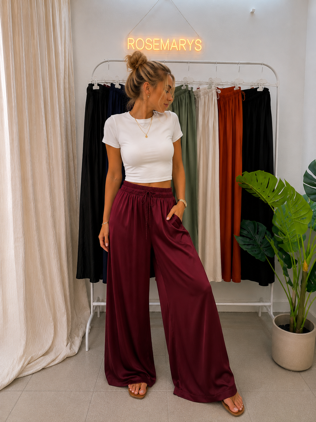 Ultra Wide Leg Satin Hose - mit Bequembund in verschiedenen Farben - bis 44 tragbar