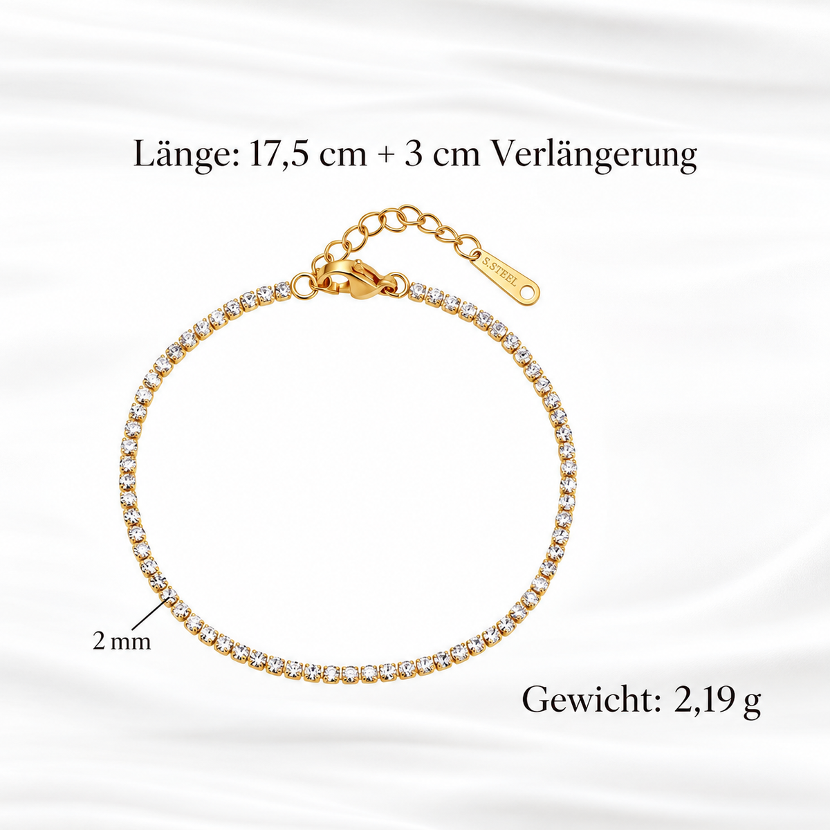 Tennisarmband BELLA - Edelstahl + 18K Vergoldung - mit Zirkoniasteinen - in Gold und Silber - wasserfest, rostfrei