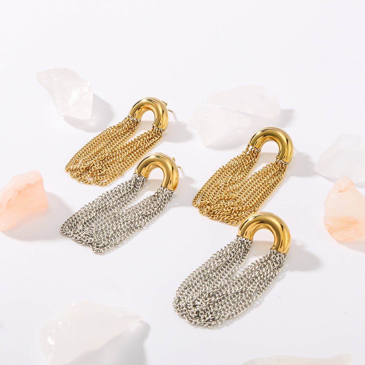 Statement Chain Ohrringe – Gold & Silber-Gold