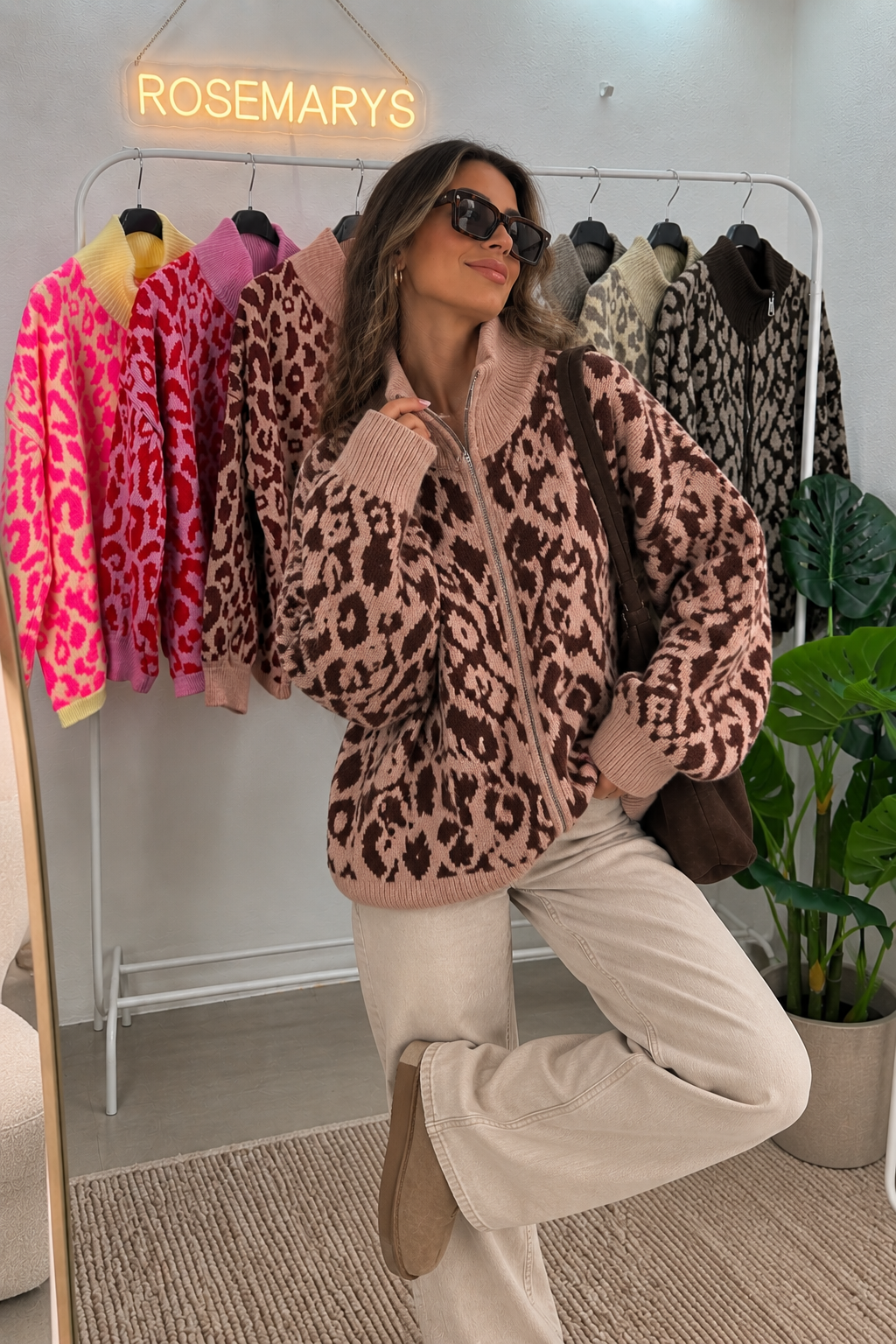 🐆 Oversize Leopard Knit Cardigan - mit Doppelzipper - bis 44/46 tragbar