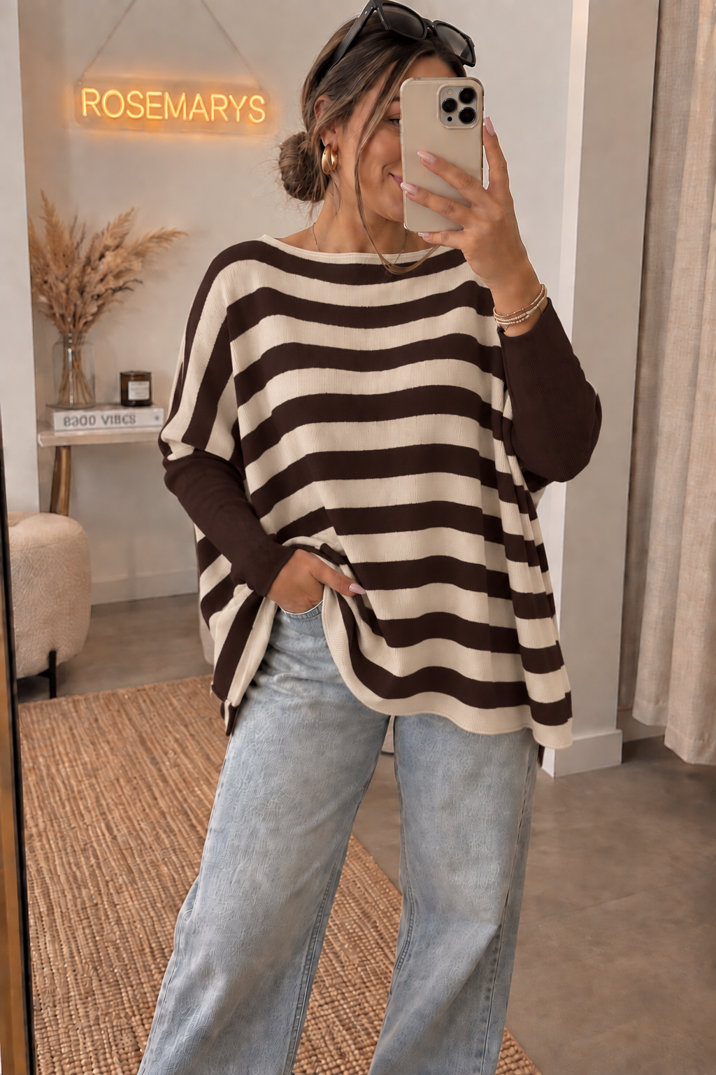 ULTRA OVERSIZE Pullover mit Fledermausärmeln - gestreift - bis 48 tragbar