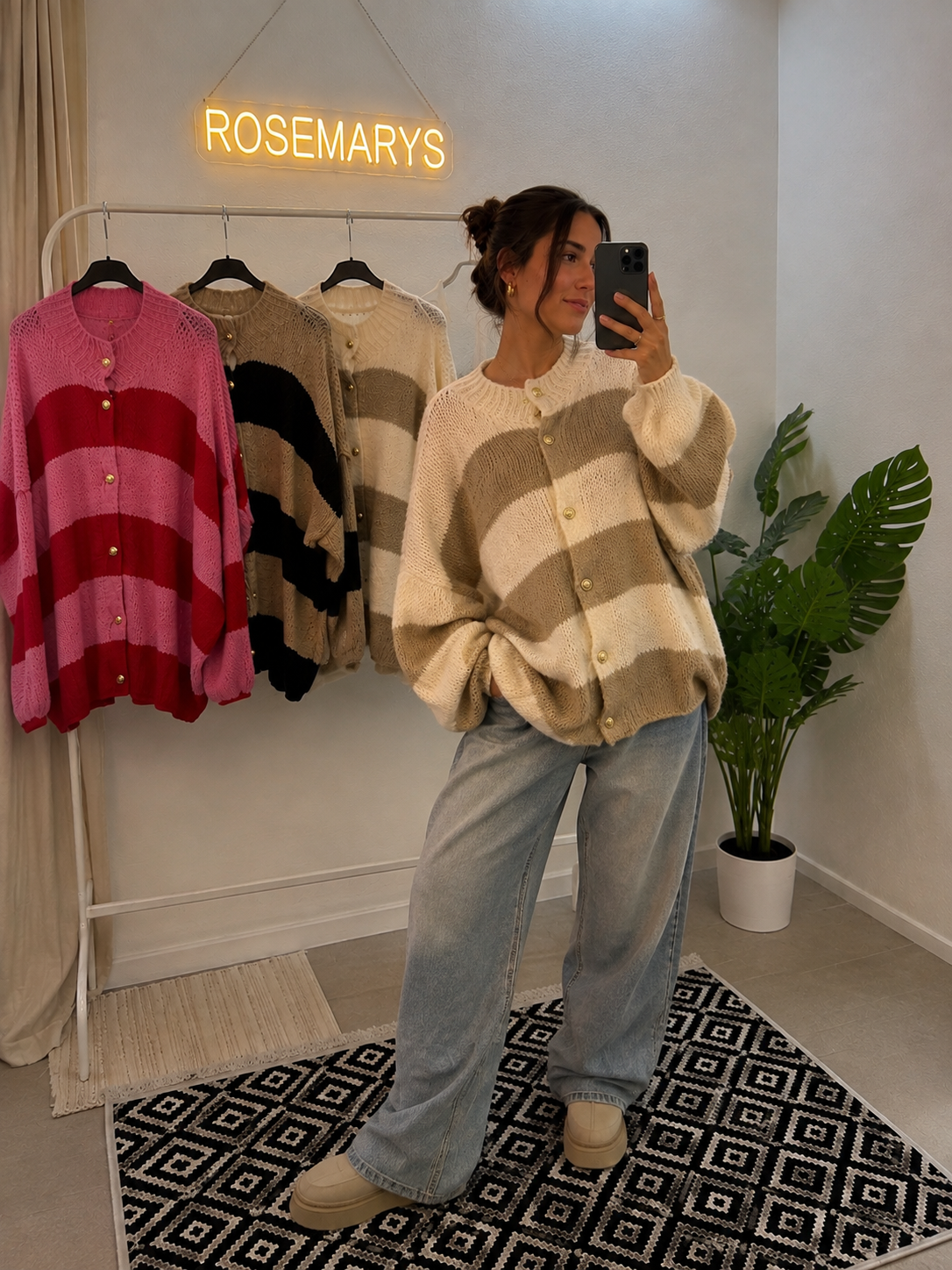 Ultra Oversize Cardigan gestreift mit Knopfleiste