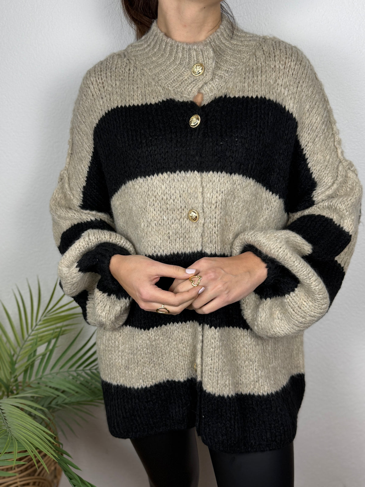 Ultra Oversize Cardigan gestreift mit Knopfleiste