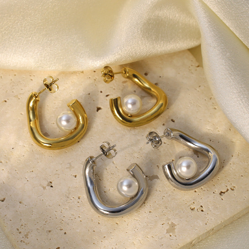 SIENNA Perlen-Creolen - in Silber und Gold - Edelstahl + 18K Vergoldung