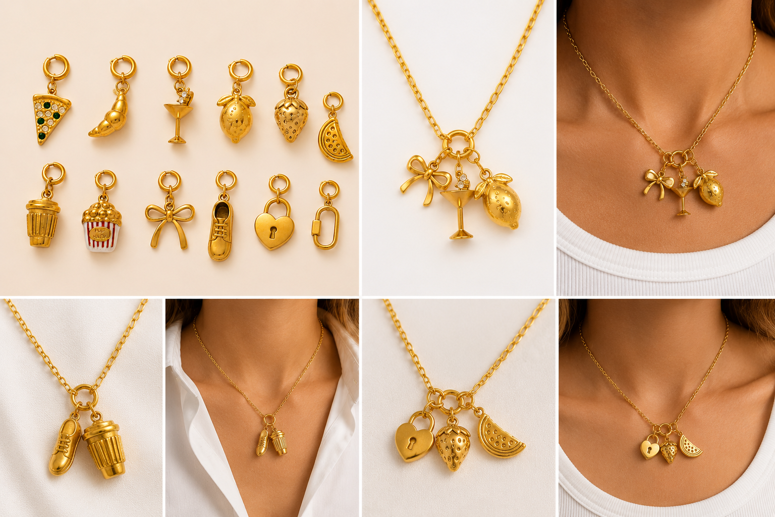 Charms Anhänger - DIY KETTE - wasserfest, Edelstahl, 18k vergoldet