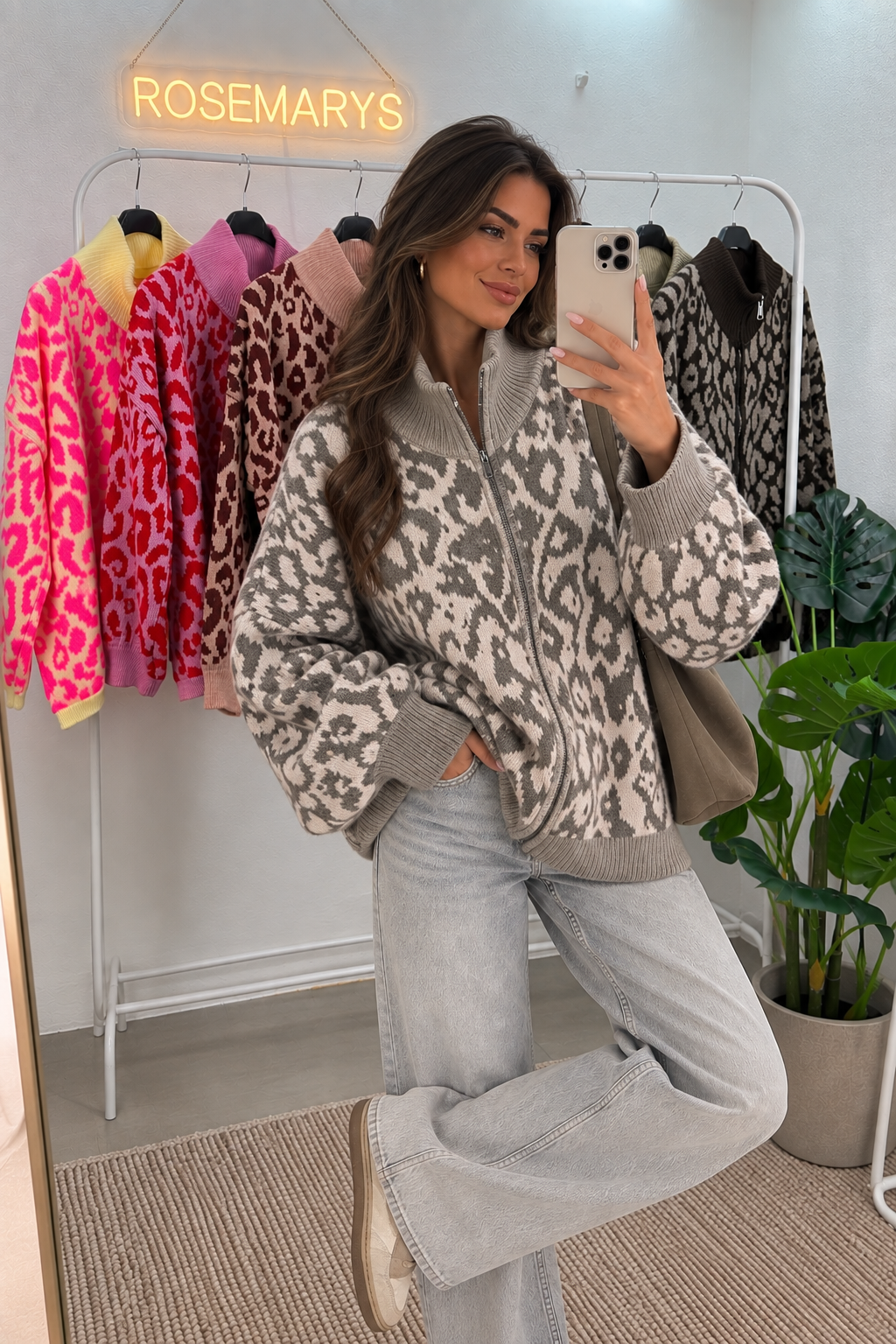 🐆 Oversize Leopard Knit Cardigan - mit Doppelzipper - bis 44/46 tragbar