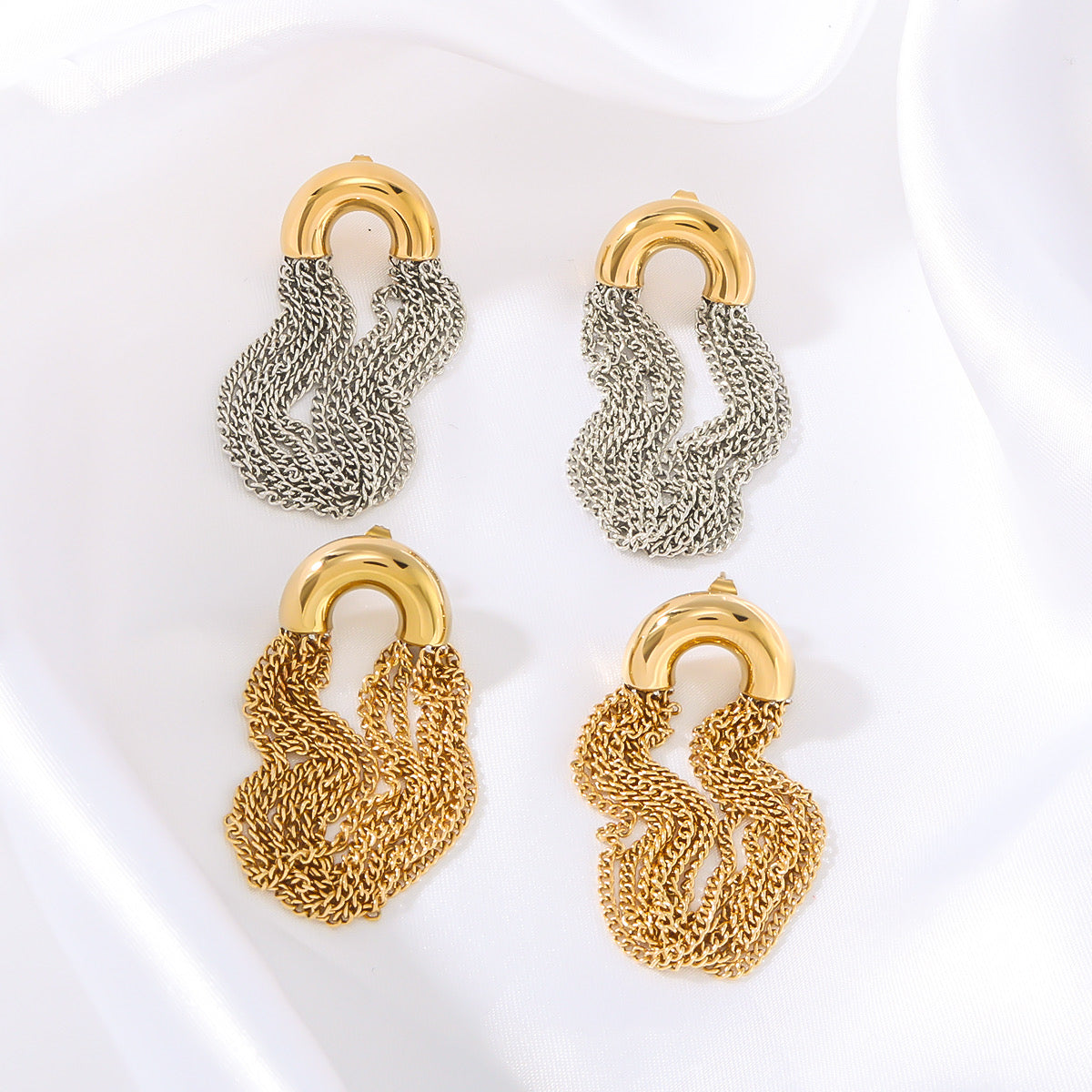 Statement Chain Ohrringe – Gold & Silber-Gold