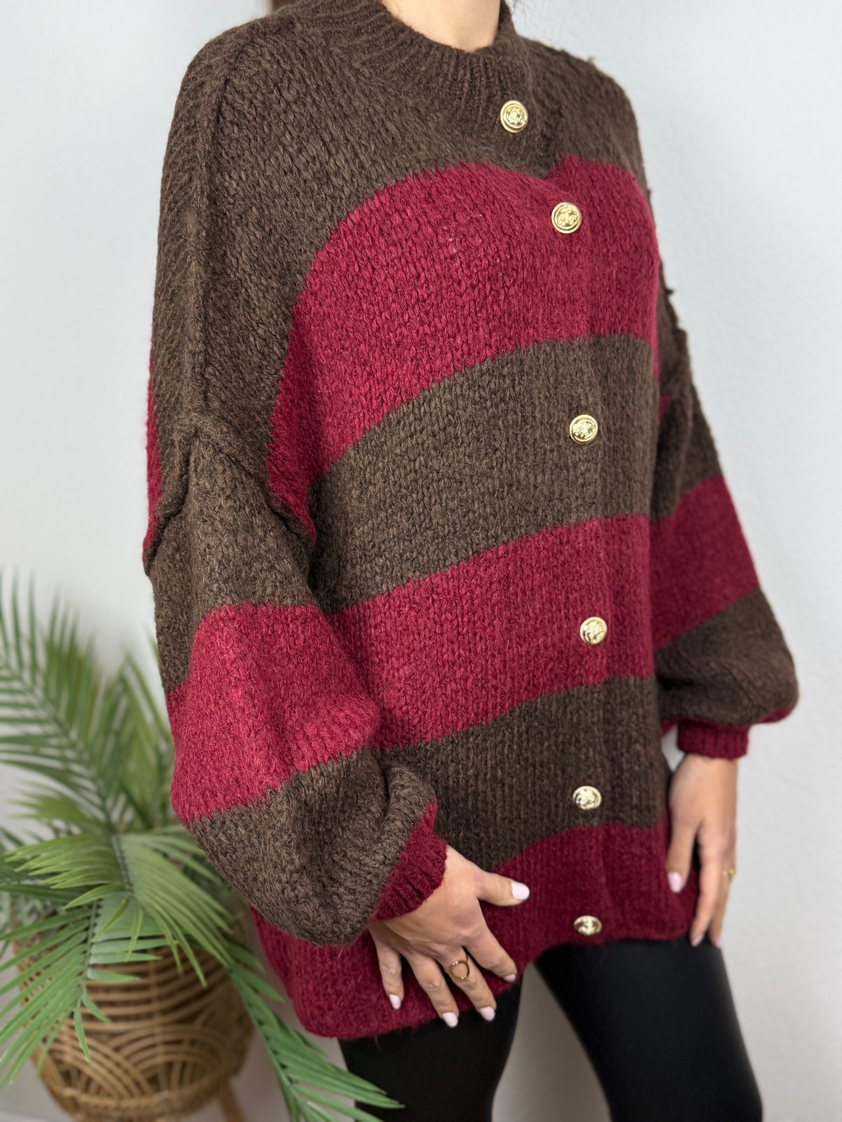 Ultra Oversize Cardigan gestreift mit Knopfleiste
