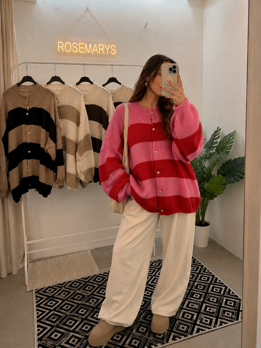 Ultra Oversize Cardigan gestreift mit Knopfleiste