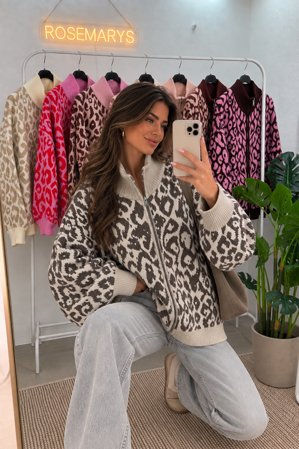 🐆 Oversize Leopard Knit Cardigan - mit Doppelzipper - bis 44/46 tragbar