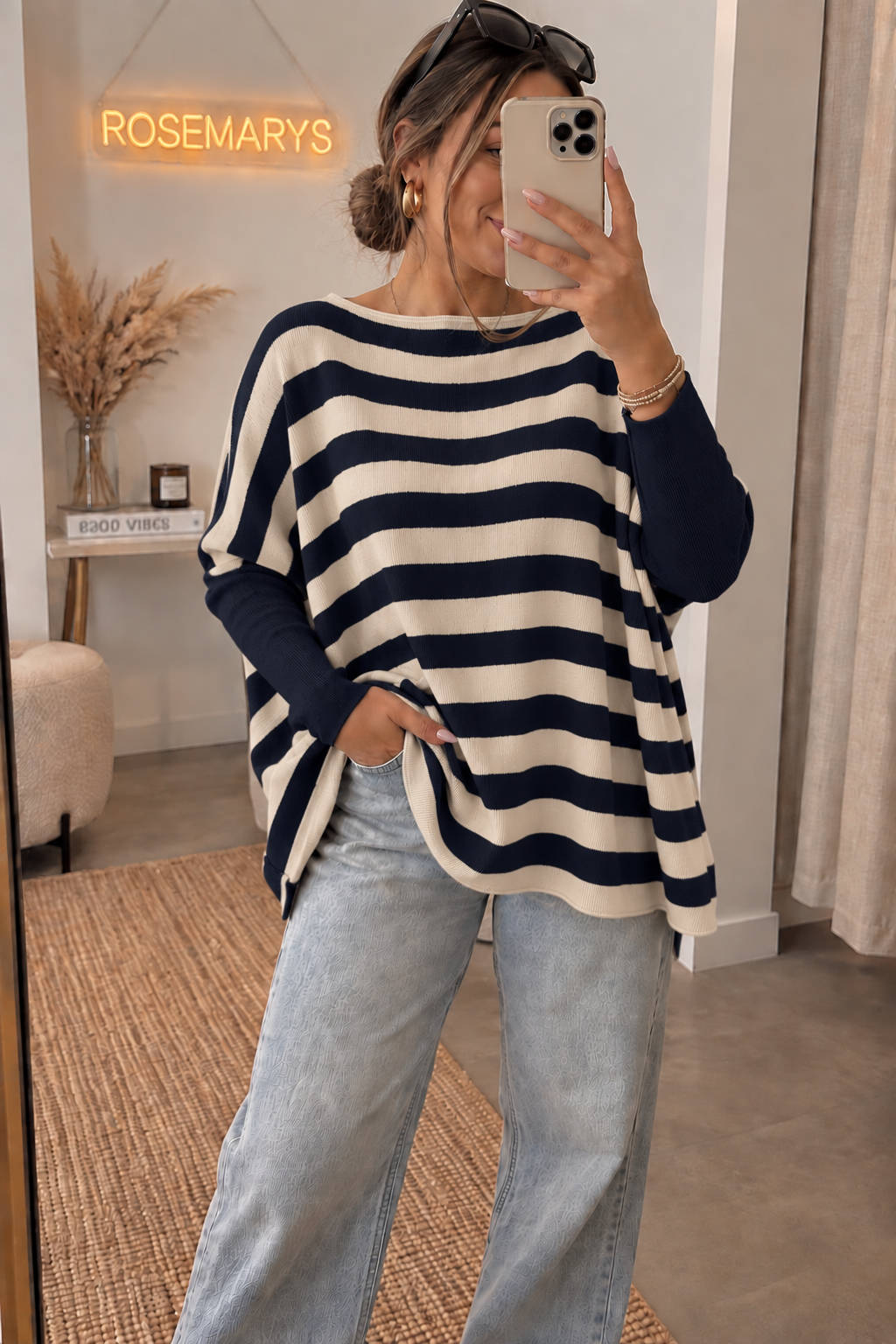 ULTRA OVERSIZE Pullover mit Fledermausärmeln - gestreift - bis 48 tragbar