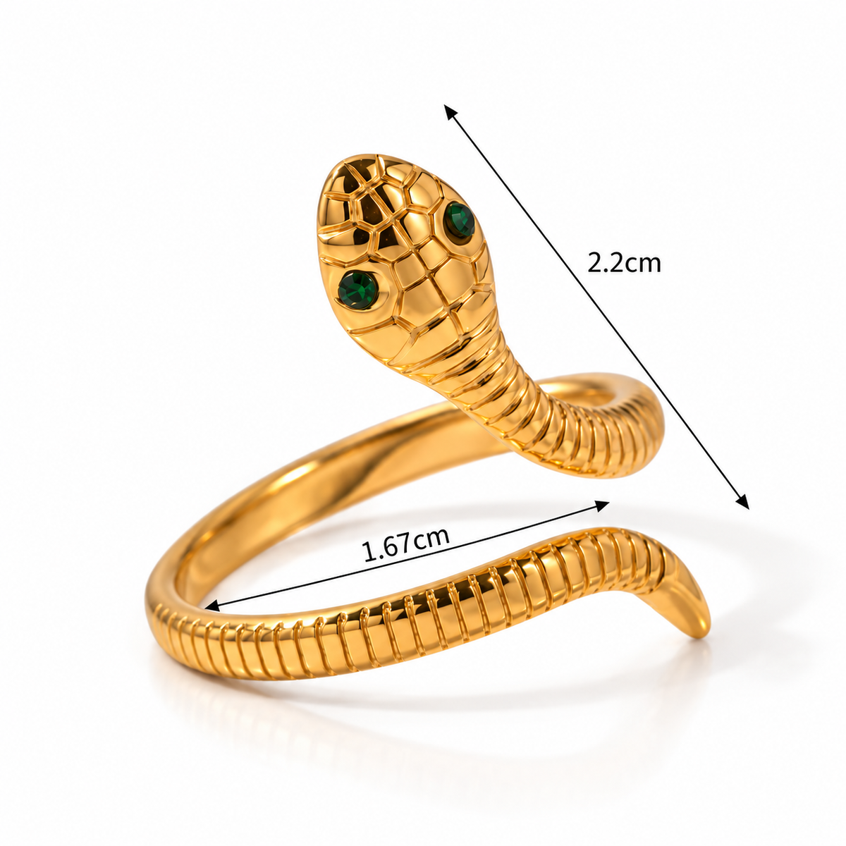 SERPENT EMERALD Ring - verstellbar - aus Edelstahl und 18K vergoldet