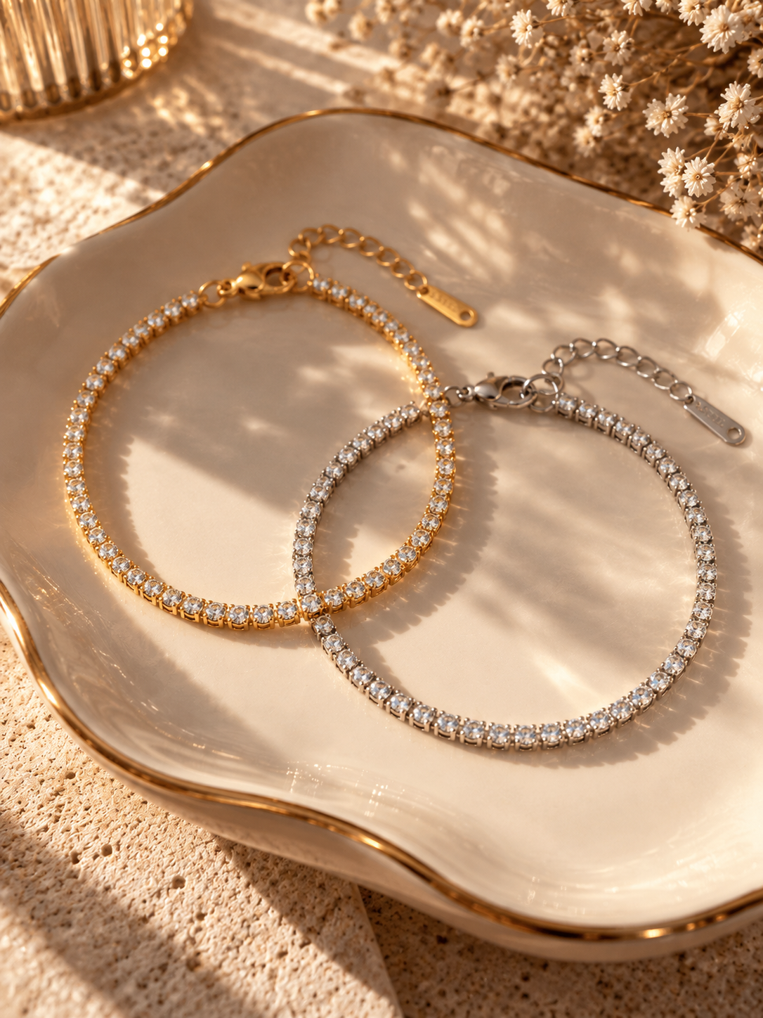Tennisarmband BELLA - Edelstahl + 18K Vergoldung - mit Zirkoniasteinen - in Gold und Silber - wasserfest, rostfrei