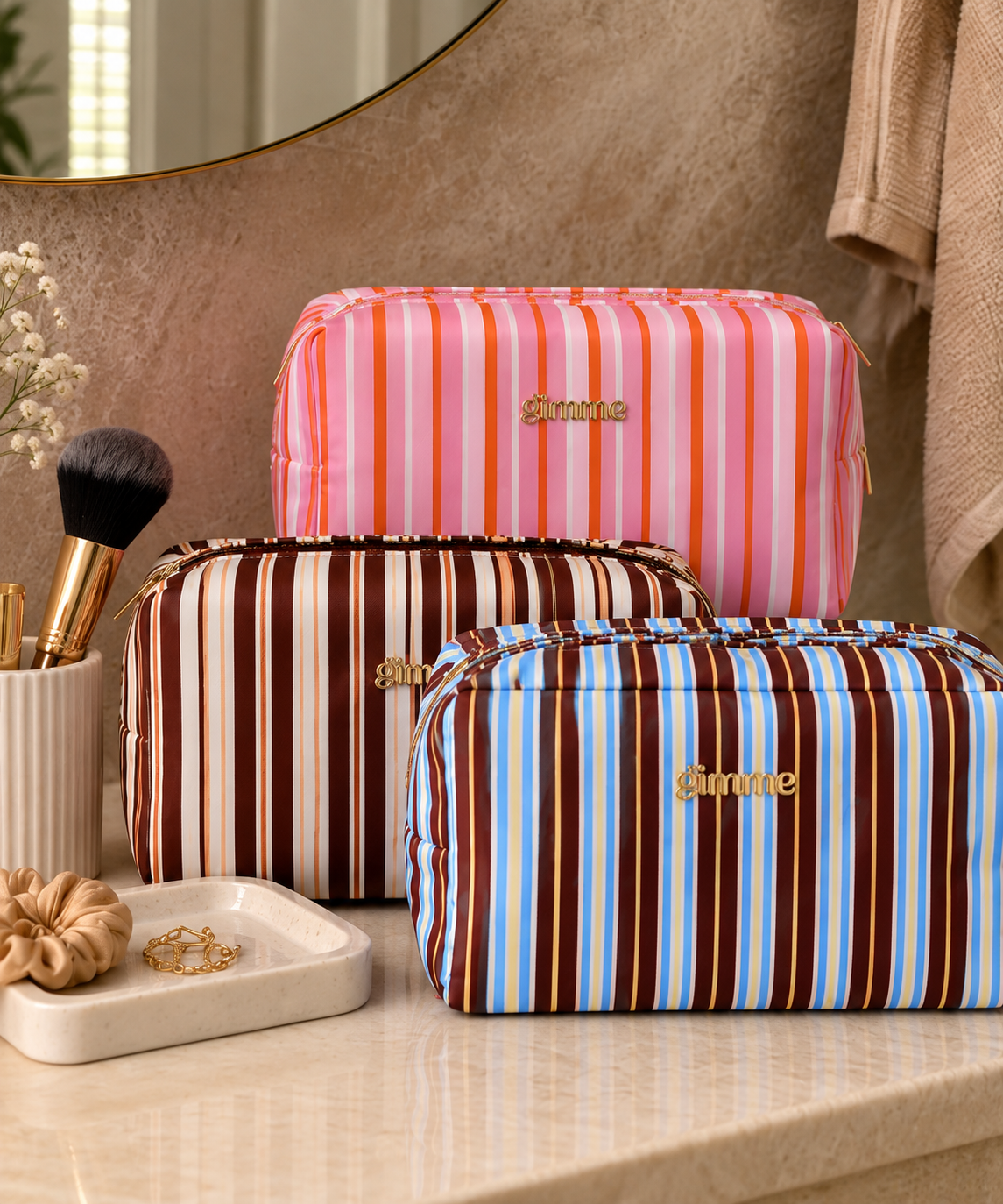 VIOLA BEAUTY BAG - Streifendesign - 3 Farben