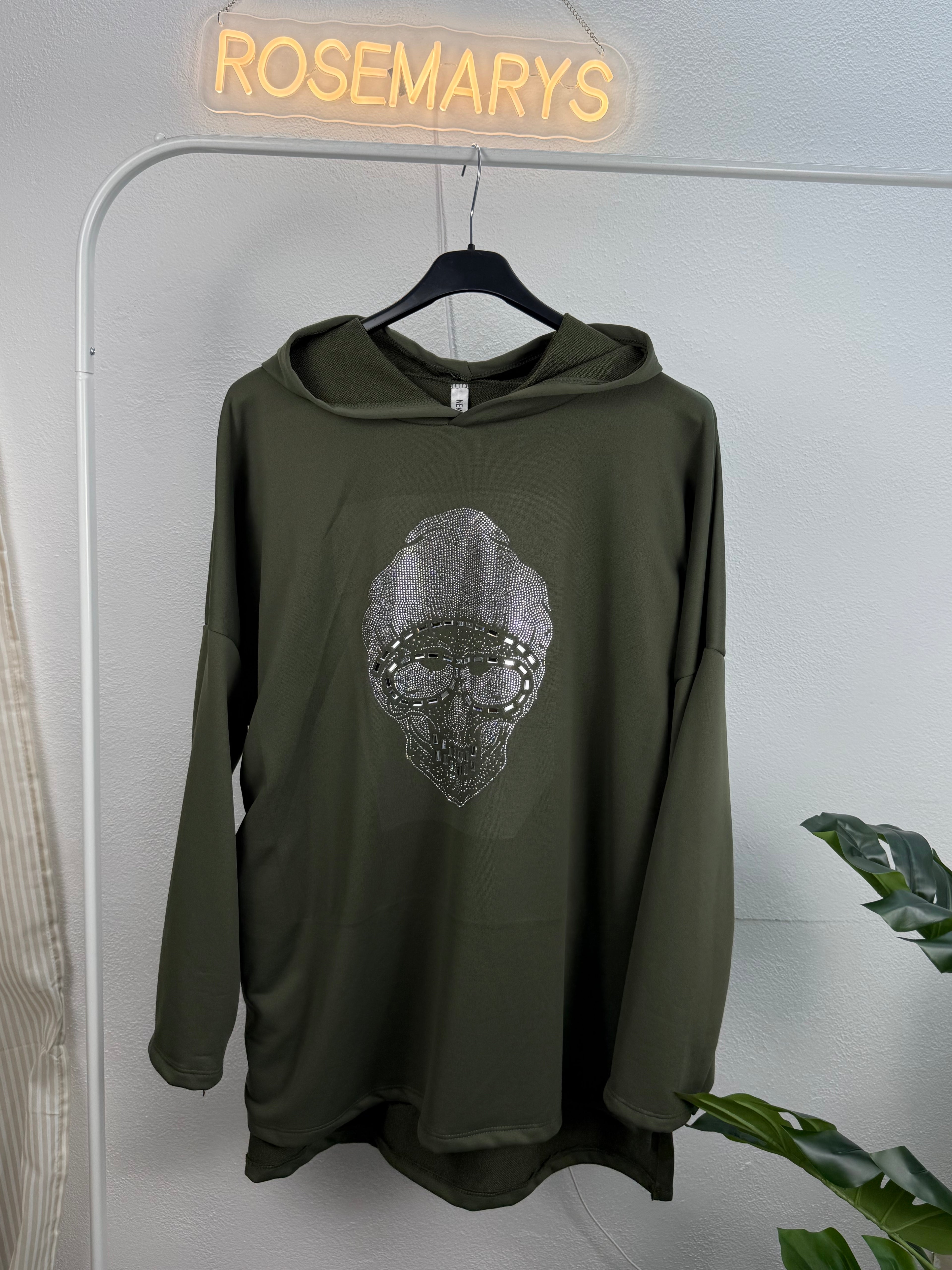 Ultra Oversize Hoodie mit Strass SKULL (Totenkopf)