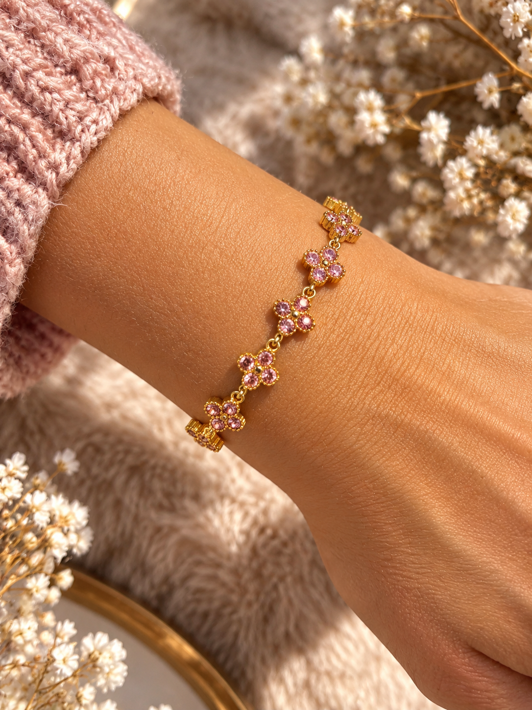 MINI CLOVER Glam Armband - Edelstahl + 18K Vergoldung - mit funkelnden Steinchen - mehrere Farben - wasserfest
