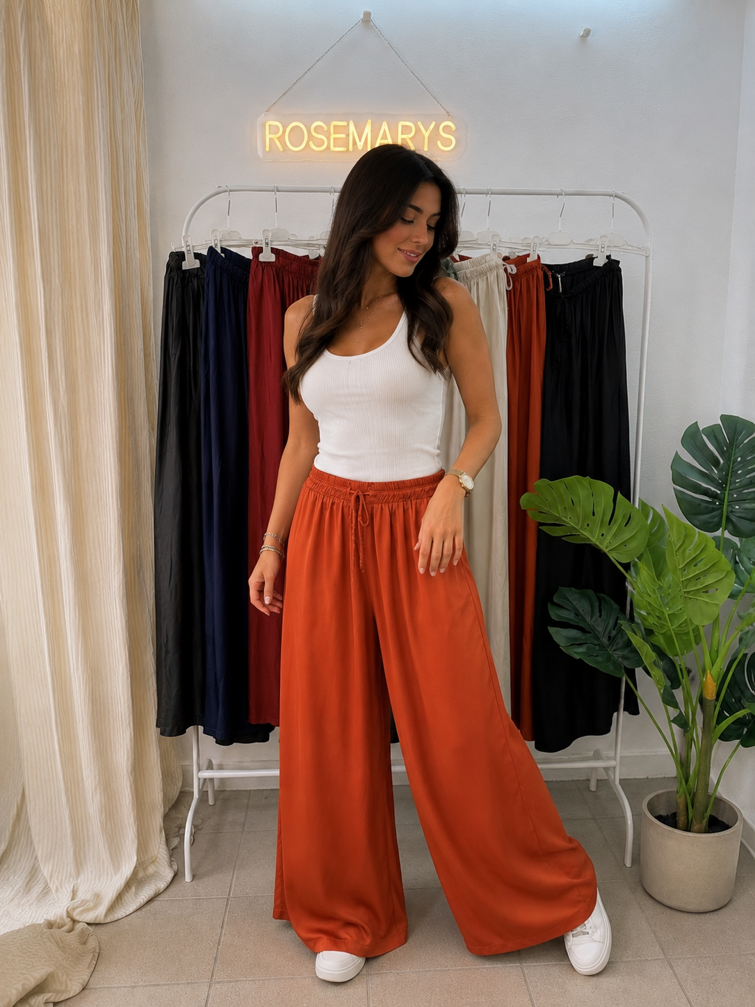 Ultra Wide Leg Satin Hose - mit Bequembund in verschiedenen Farben - bis 44 tragbar