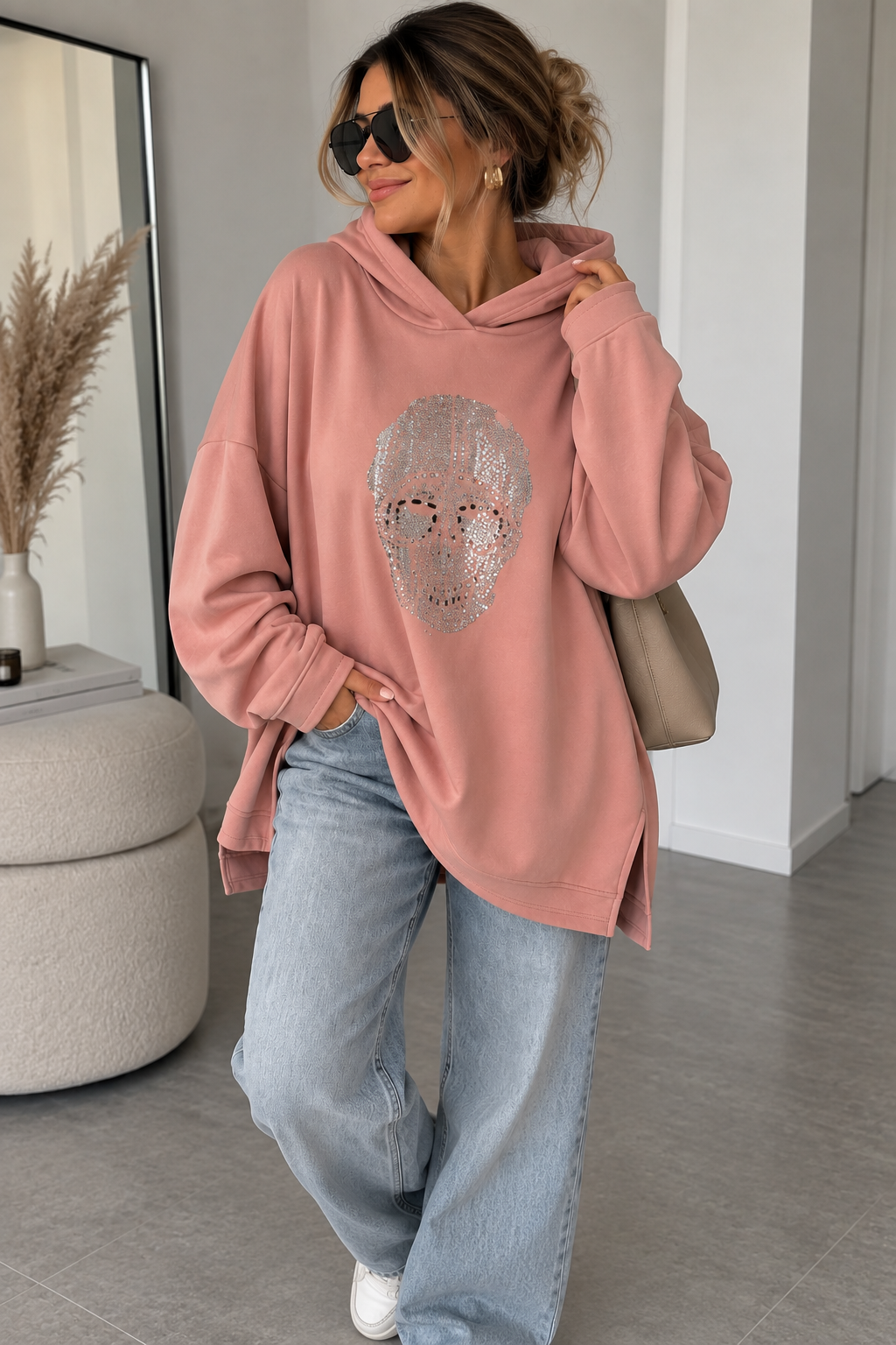 Ultra Oversize Hoodie mit Strass SKULL (Totenkopf)