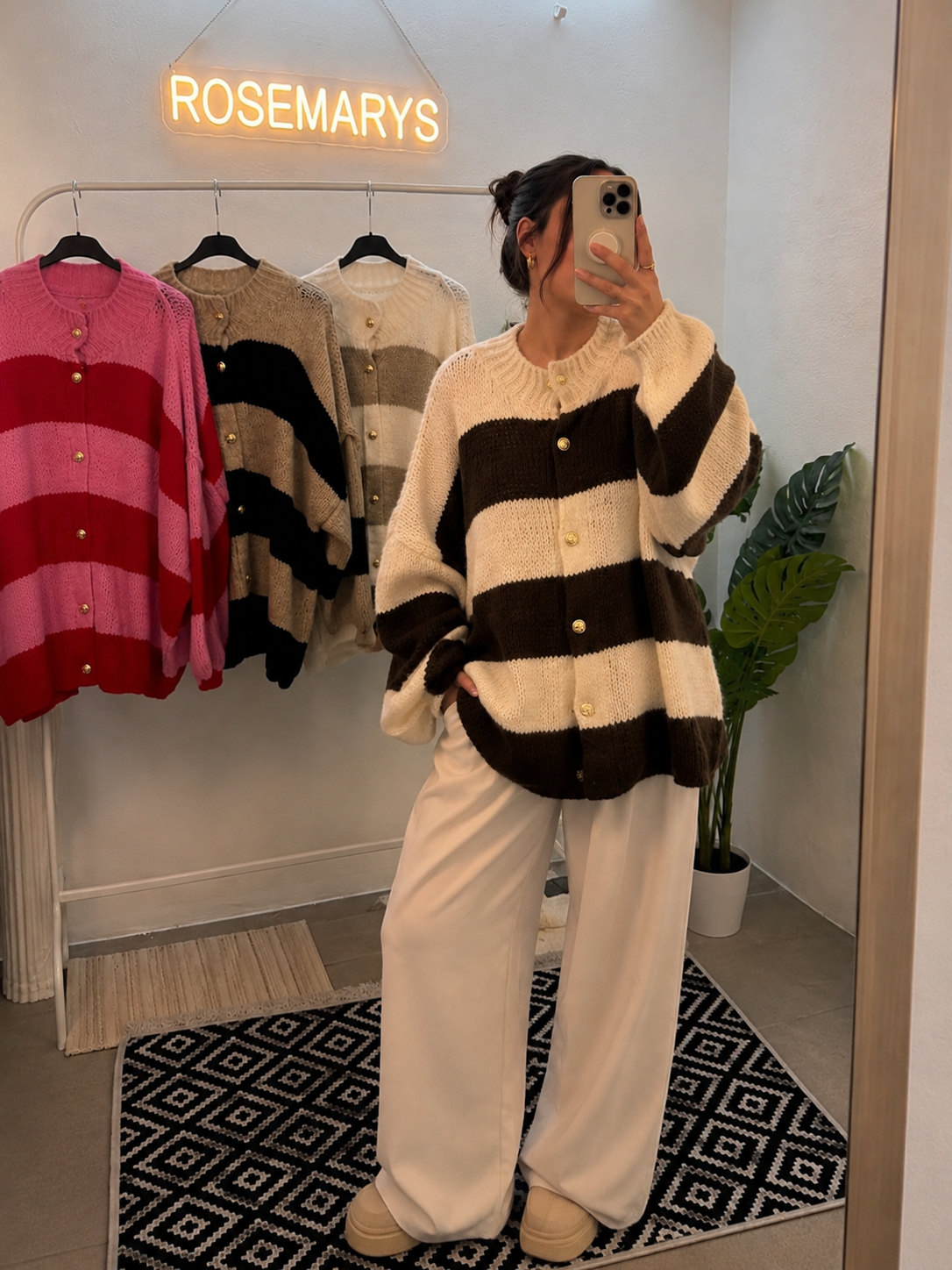 Ultra Oversize Cardigan gestreift mit Knopfleiste