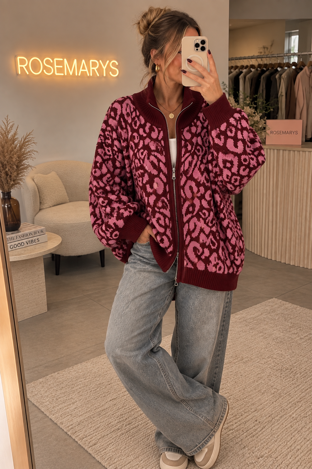 🐆 Oversize Leopard Knit Cardigan - mit Doppelzipper - bis 44/46 tragbar