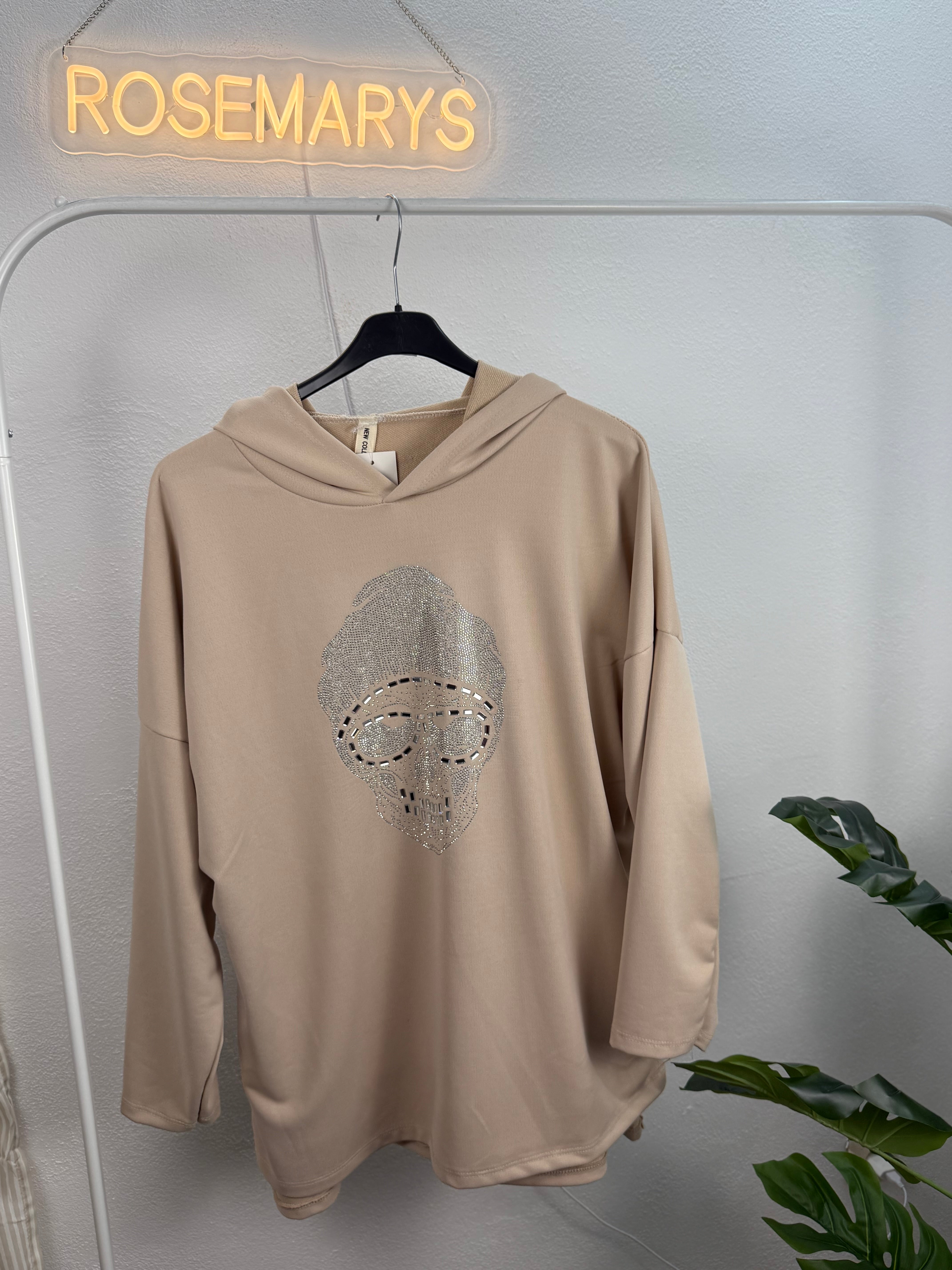 Ultra Oversize Hoodie mit Strass SKULL (Totenkopf)