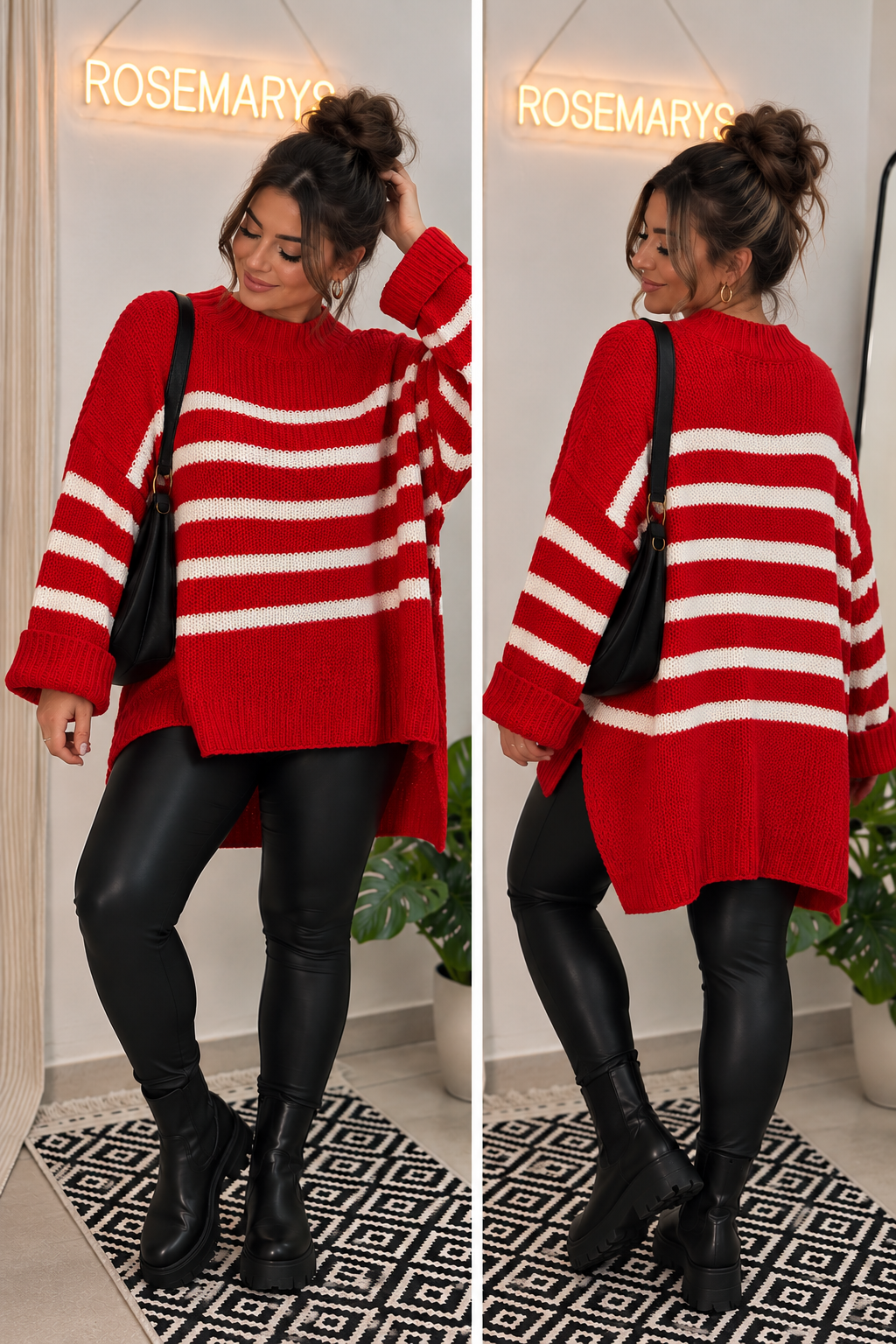 LUNA STRIPES – Oversize Schlitz-Pullover mit Stehkragen - Einheitsgröße von 36-46
