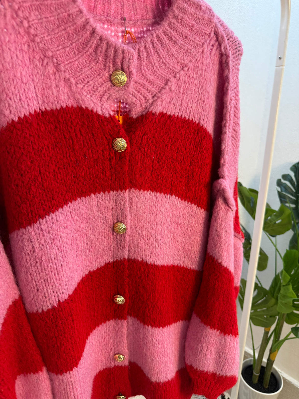 Ultra Oversize Cardigan gestreift mit Knopfleiste