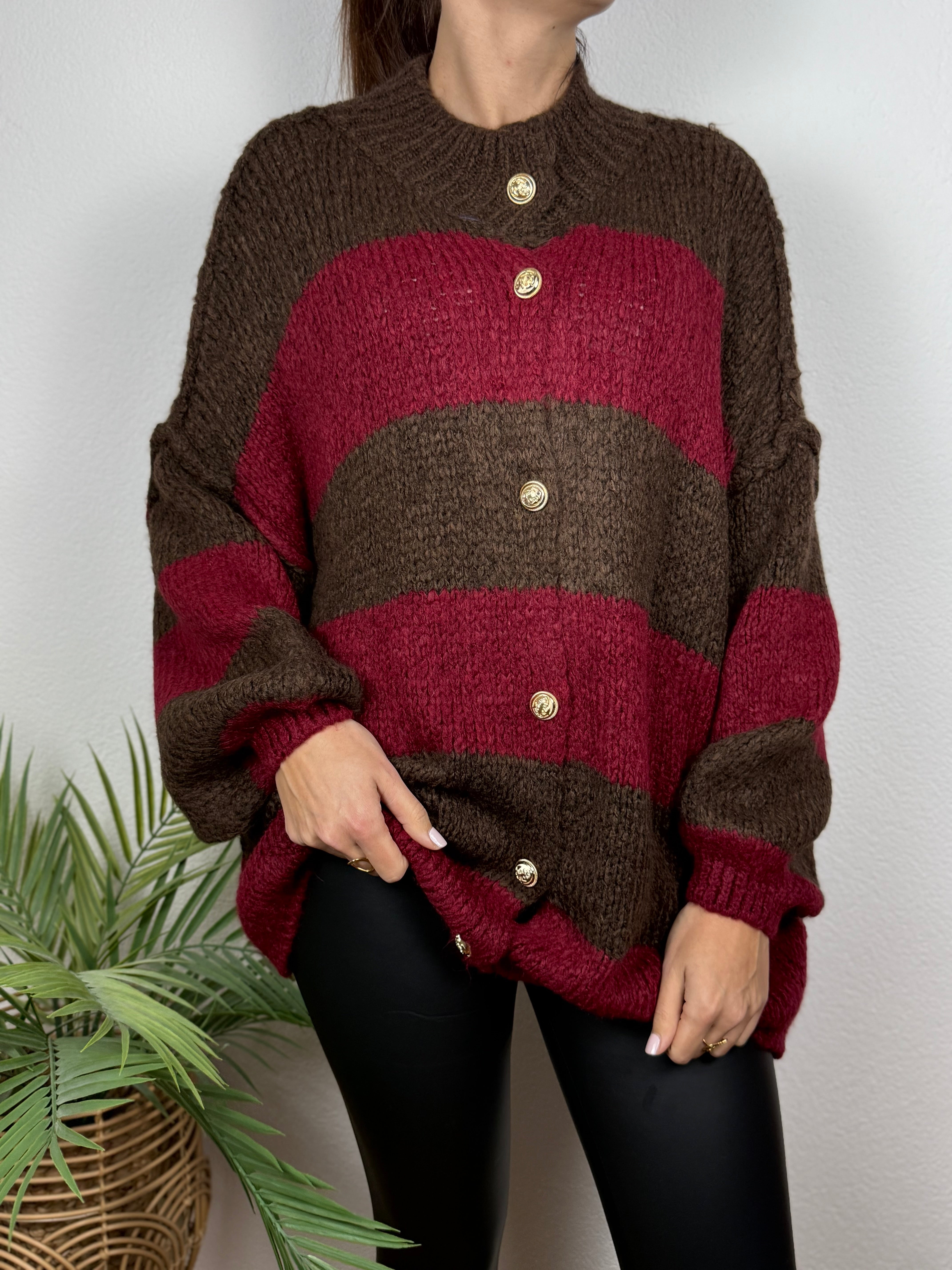 Ultra Oversize Cardigan gestreift mit Knopfleiste