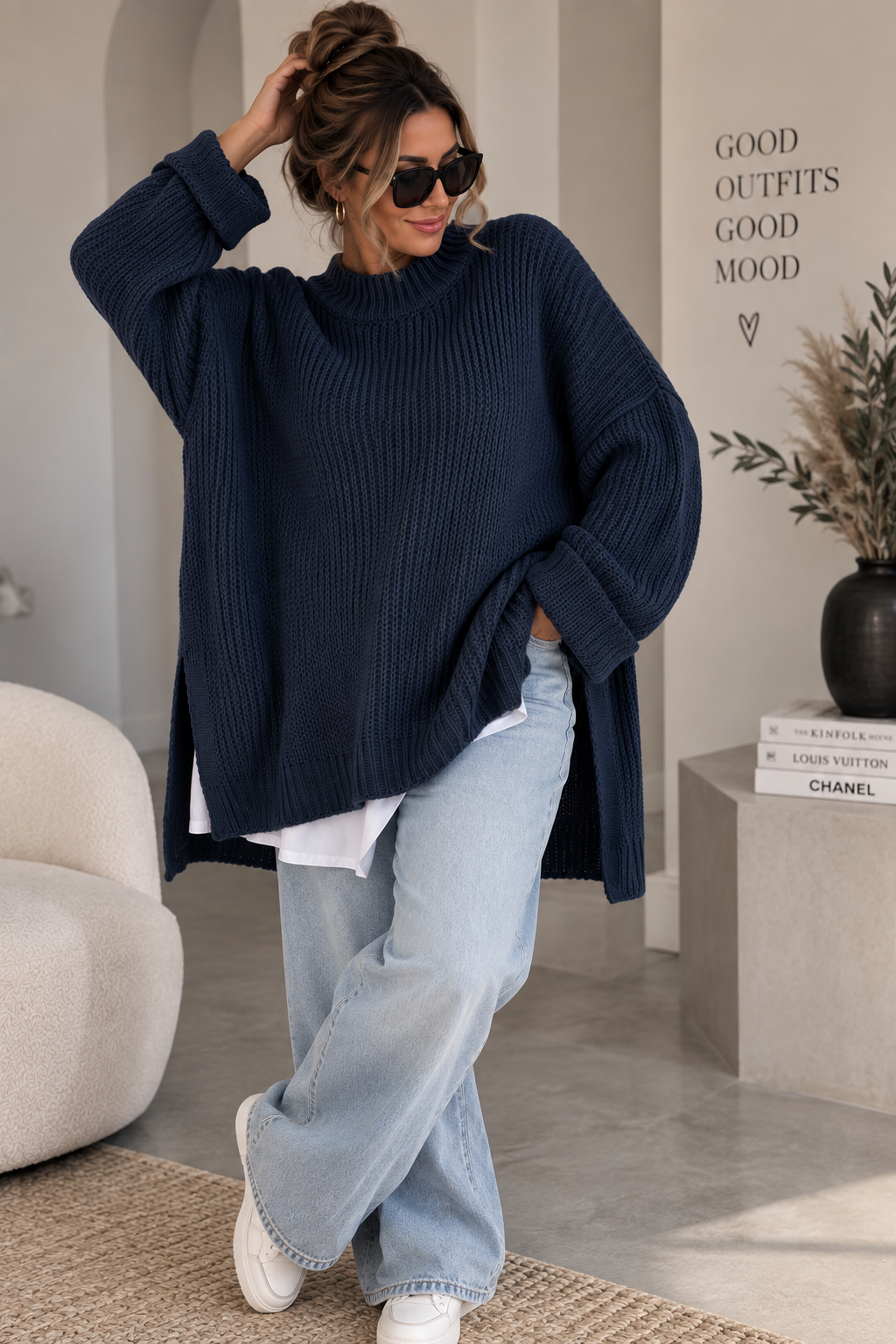 LUNA Oversize-Pullover mit Stehkragen - Einheitsgröße von 36-46