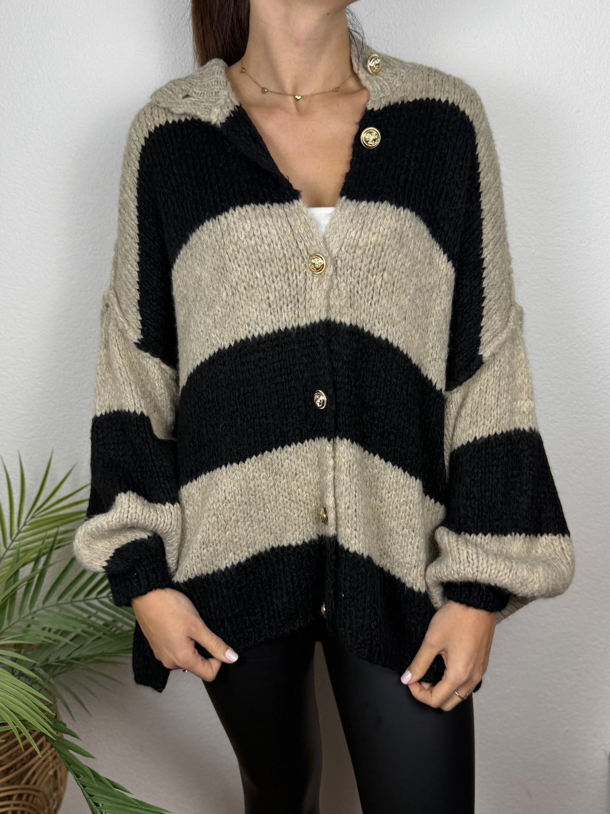 Ultra Oversize Cardigan gestreift mit Knopfleiste